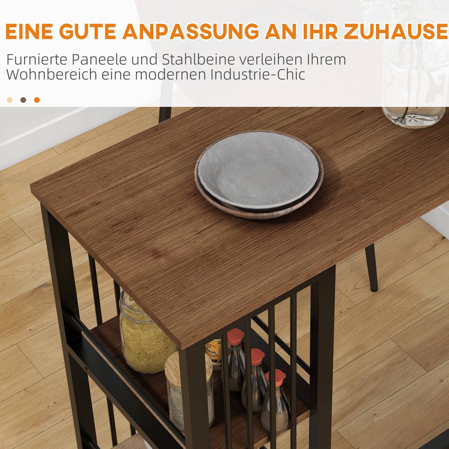 Bartafel – houtlook, 3 planken, stalen frame, 120x40x105 cm