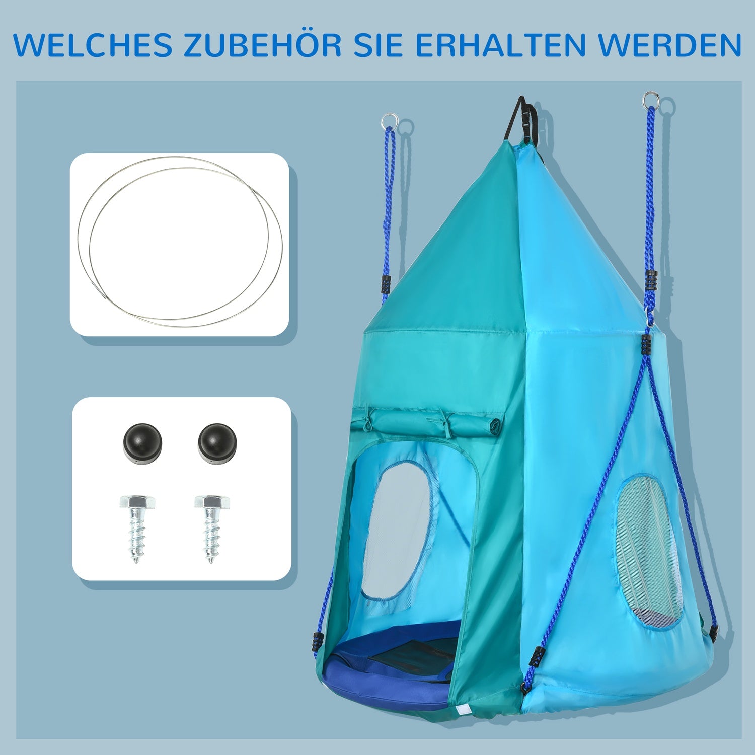 Kinderhangmat met tent, verstelbaar, waterdicht, blauwgroen