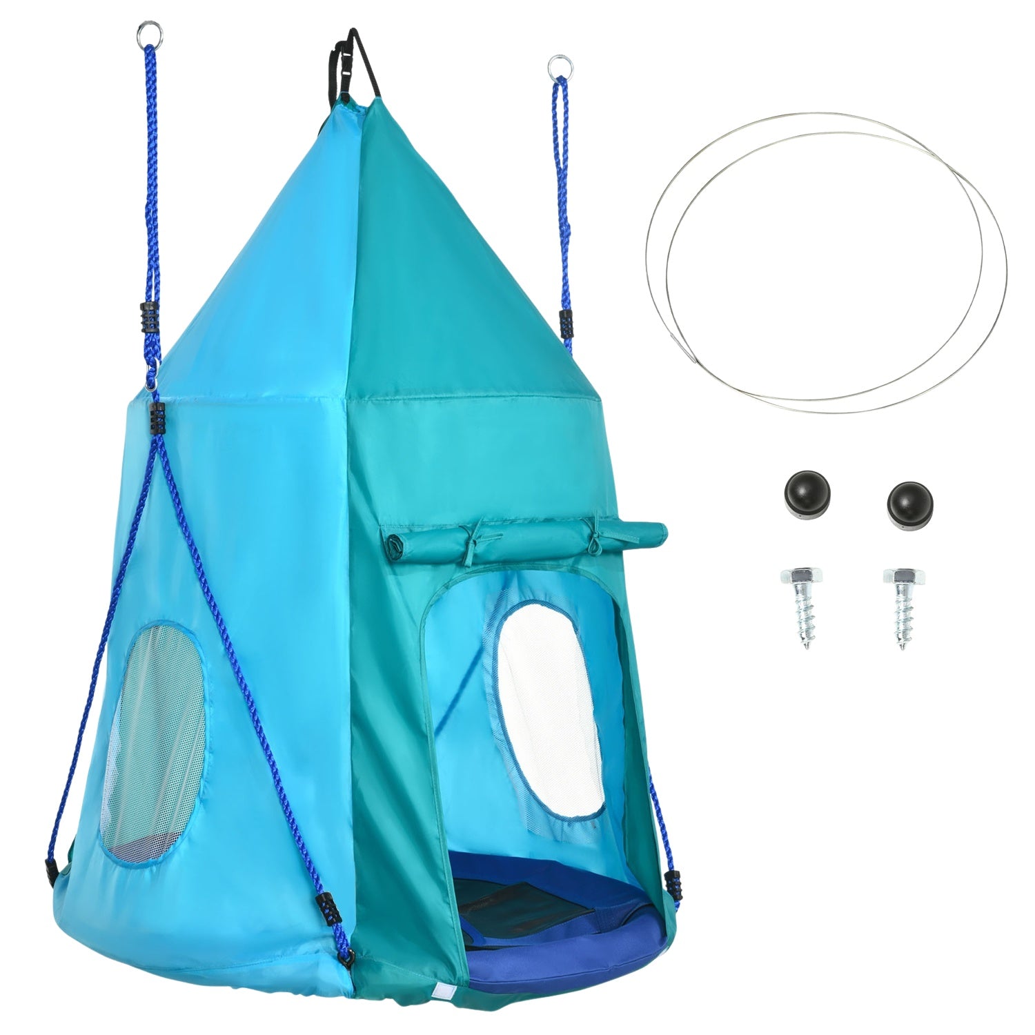 Kinderhangmat met tent, verstelbaar, waterdicht, blauwgroen