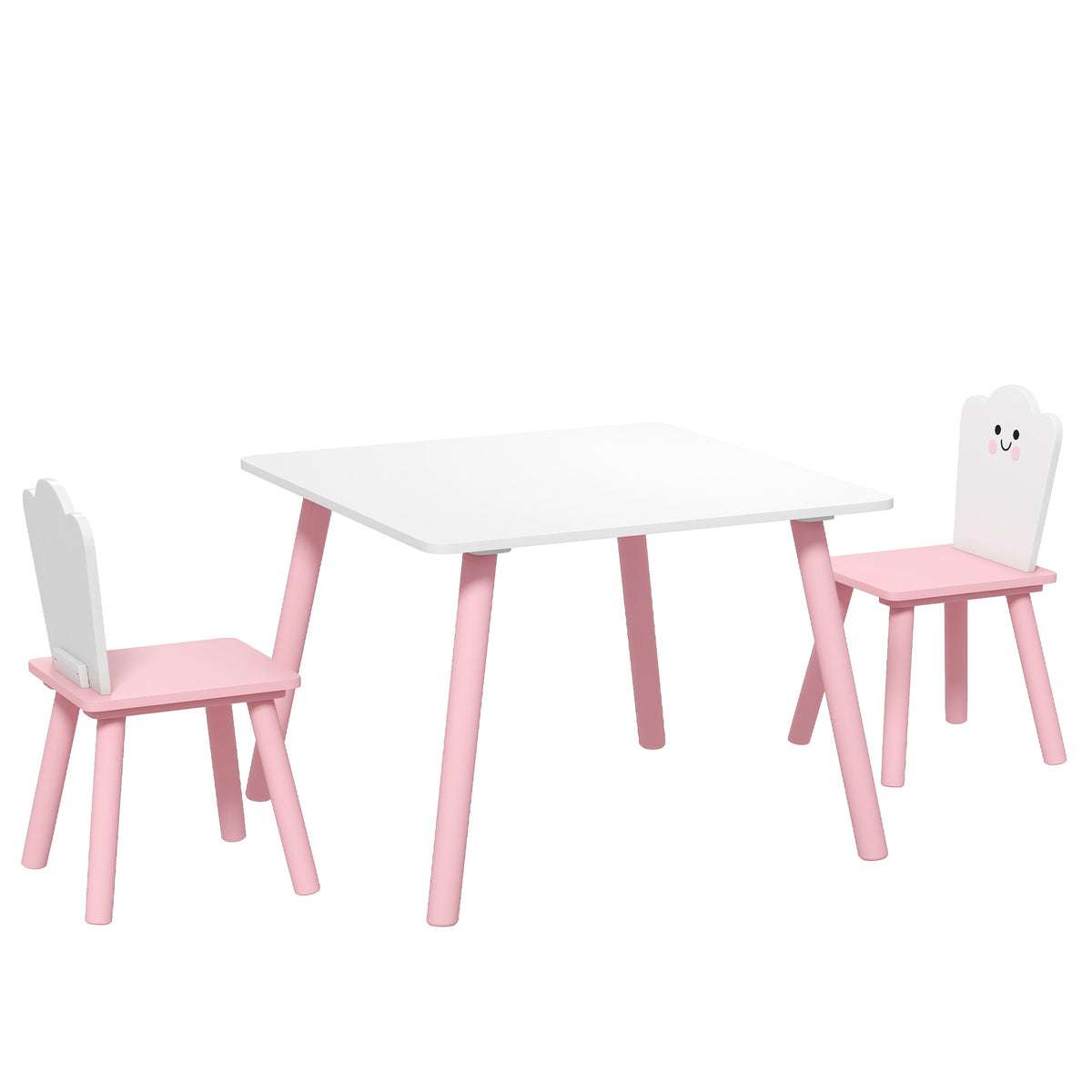 Kindertafel met stoelen, 3-delig, roze en wit