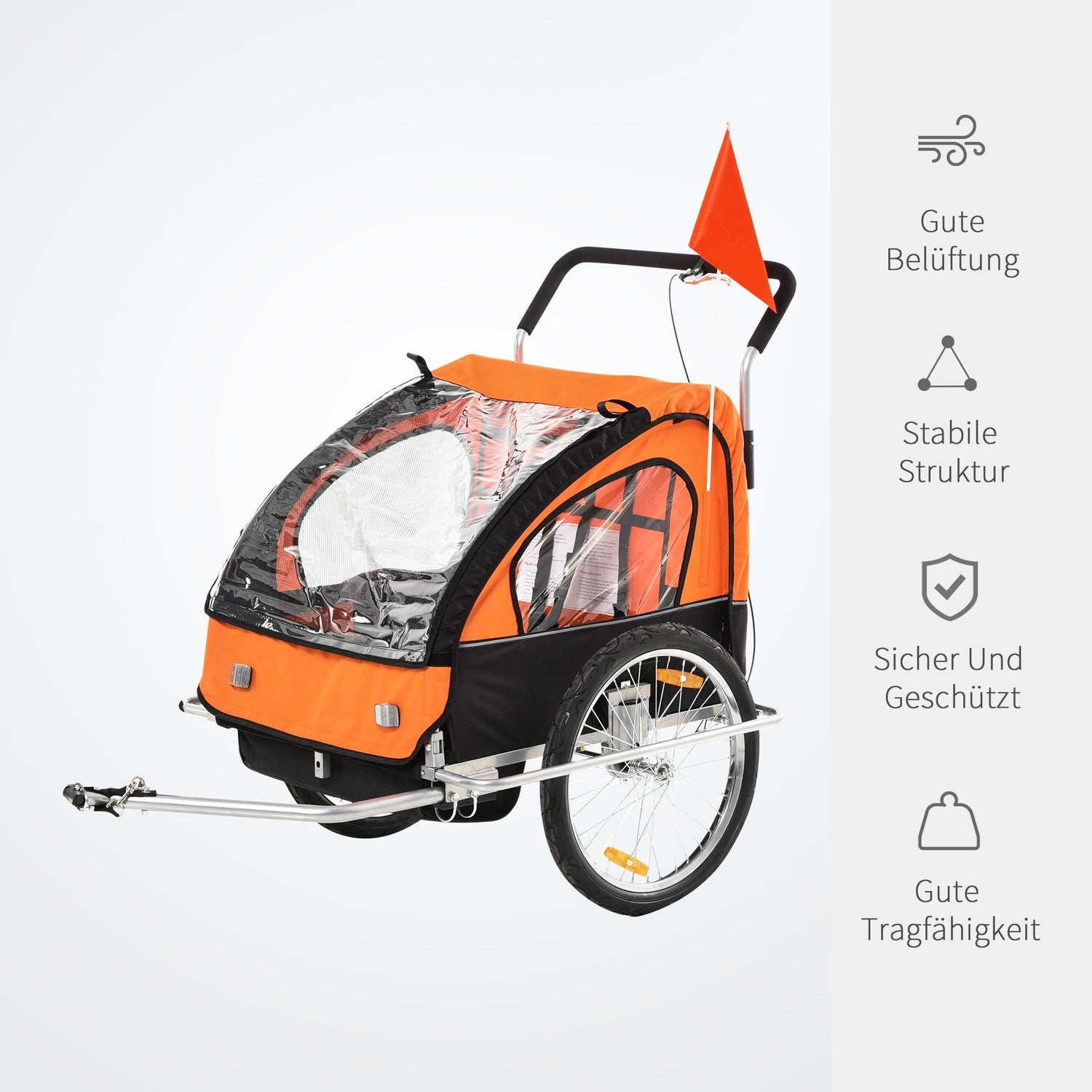 Kinderfietskar voor 2 met vlag, regenhoes, staal