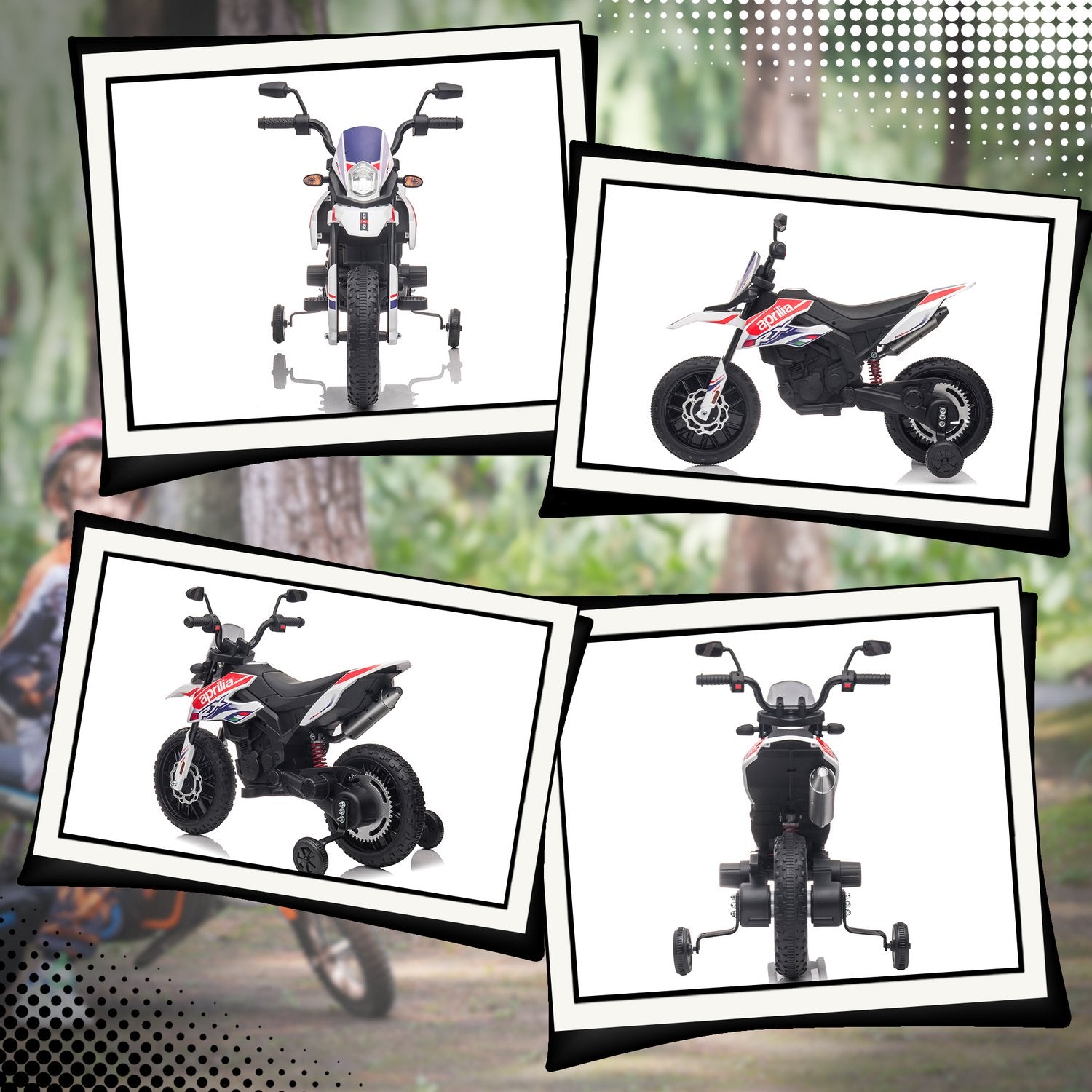 Kinder 12V Elektromotorrad mit Musik, 6 km/h, weiss