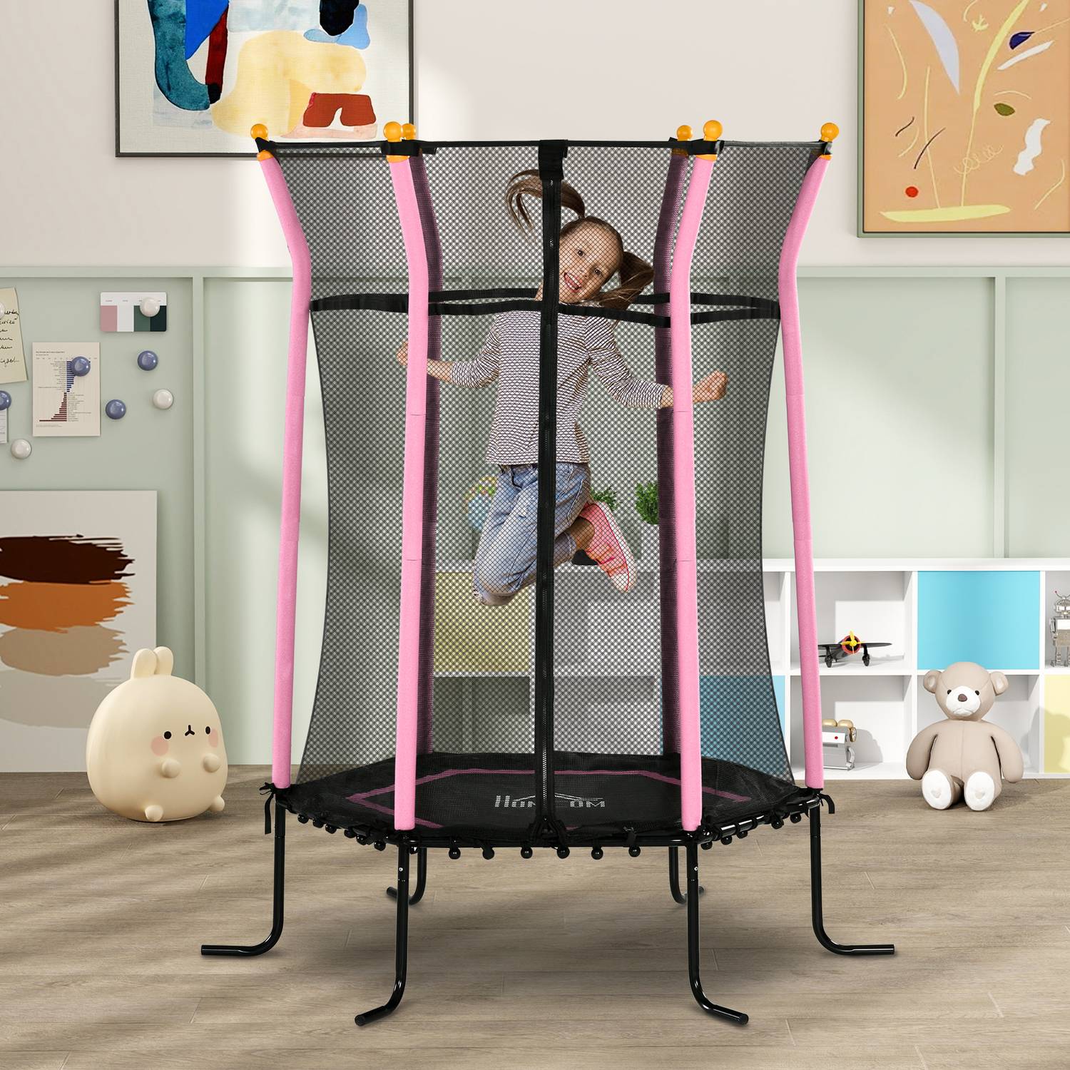 Roze kindertrampoline van 163,5 cm met veiligheidsnet, tot 50 kg