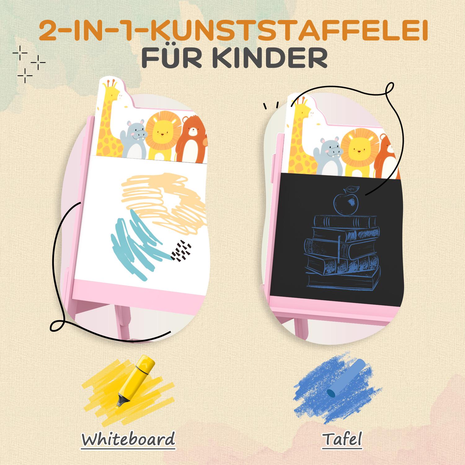 2-in-1 roze schildersezel voor kinderen – Schoolbord & Whiteboard