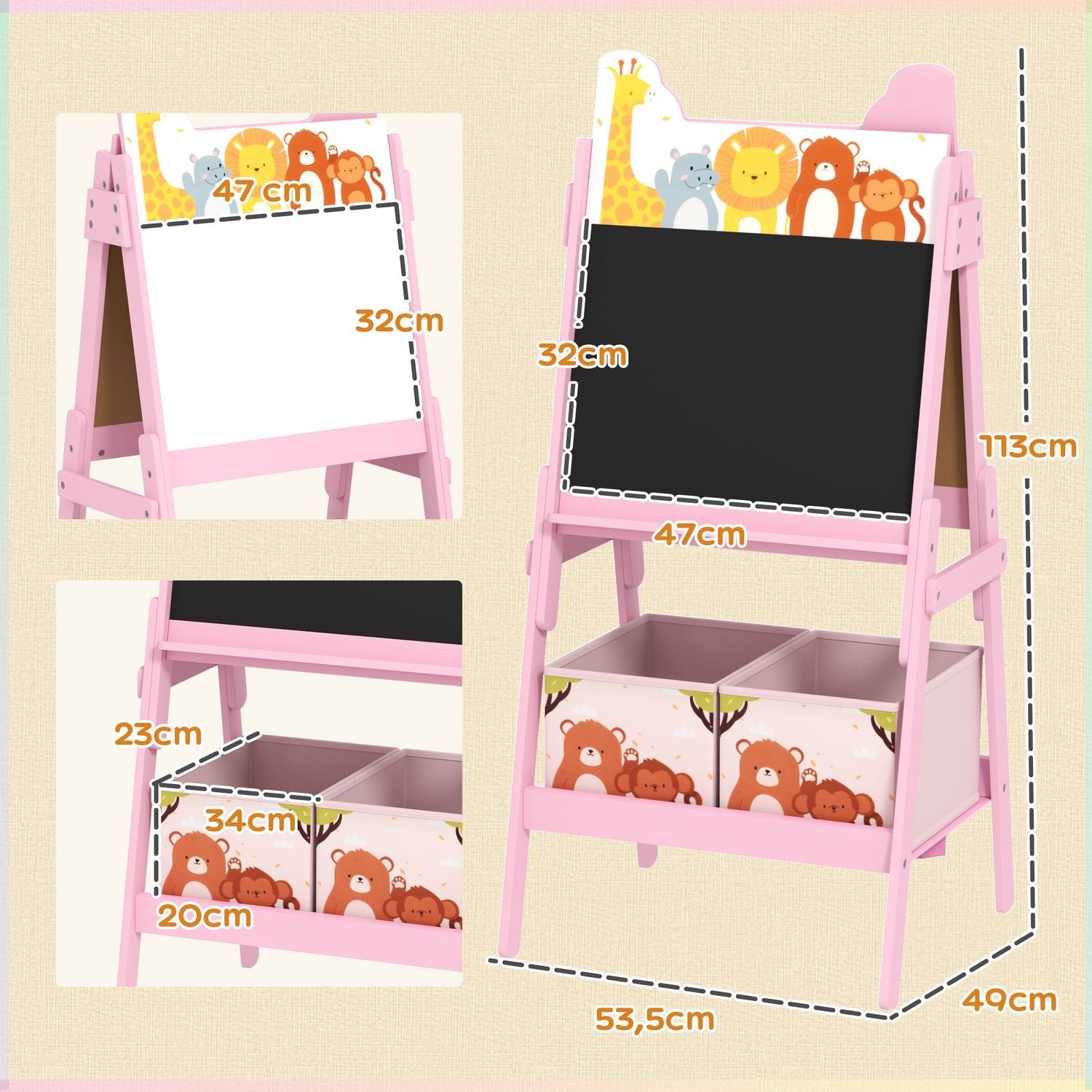 2-in-1 roze schildersezel voor kinderen – Schoolbord & Whiteboard