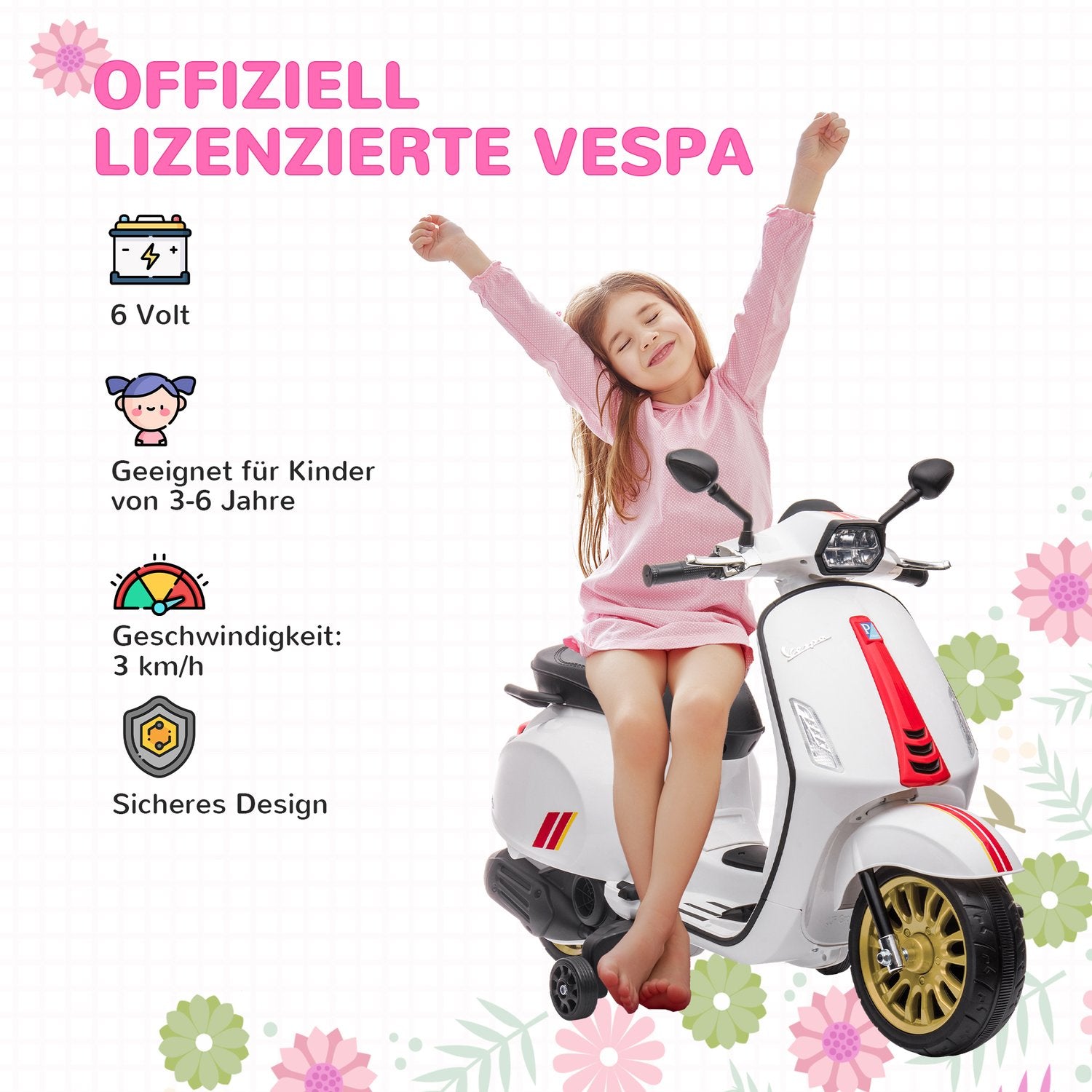 Kinder 6V elektrische motorfiets met MP3, LED, USB, Wit