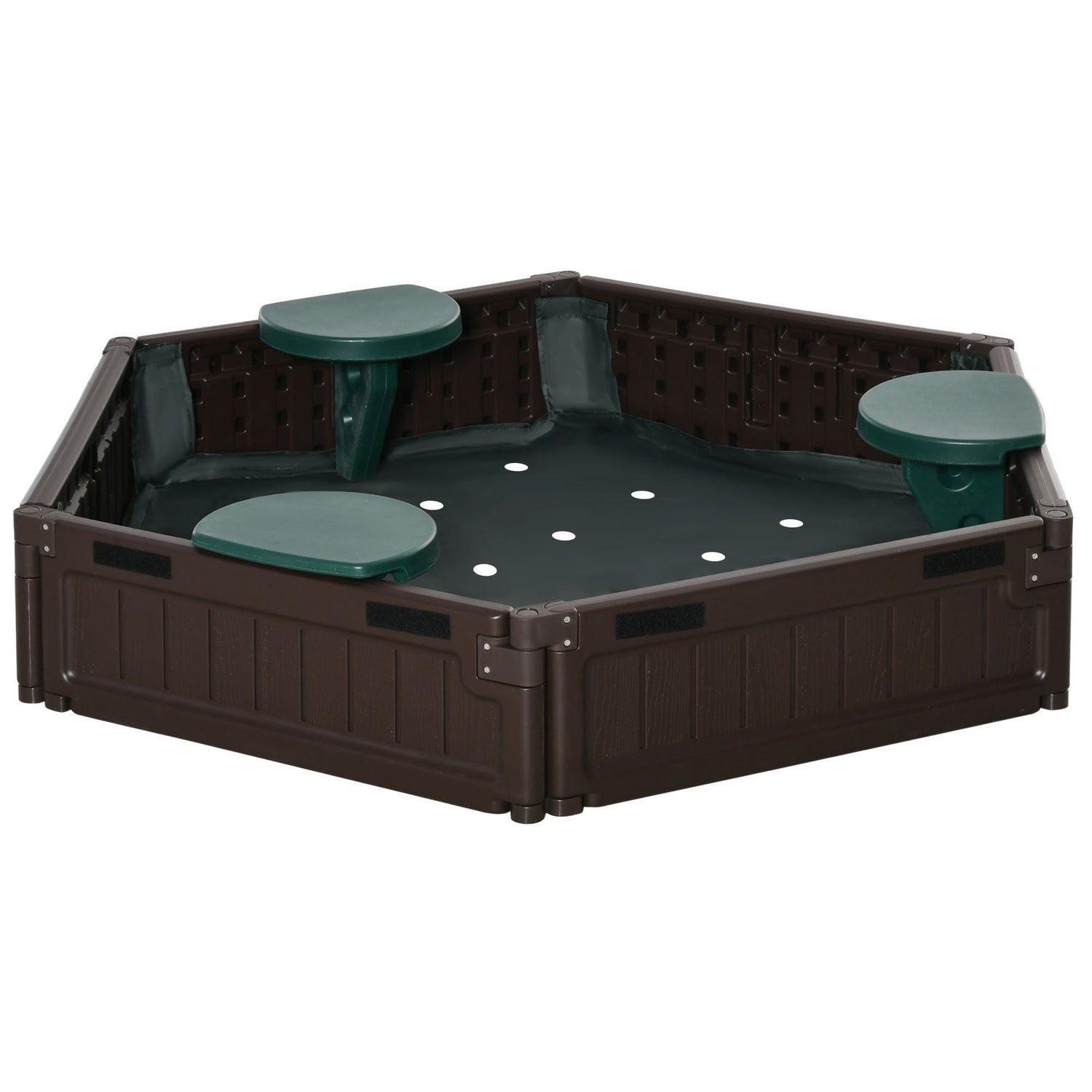 Kinderspeelzandbak met zitjes – HDPE, bruin, Ø120x21cm