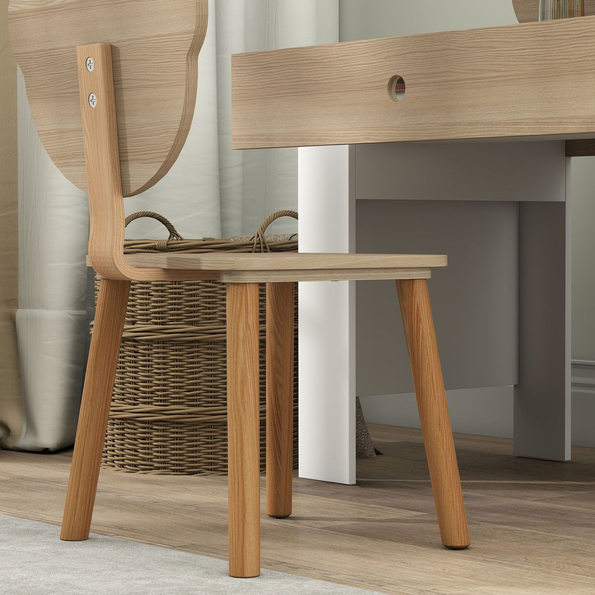 Kinderbureau set, bureau en stoel in de vorm van een beer met lade, voor schrijven en knutselen, 3-8 jaar, natuurlijk hout