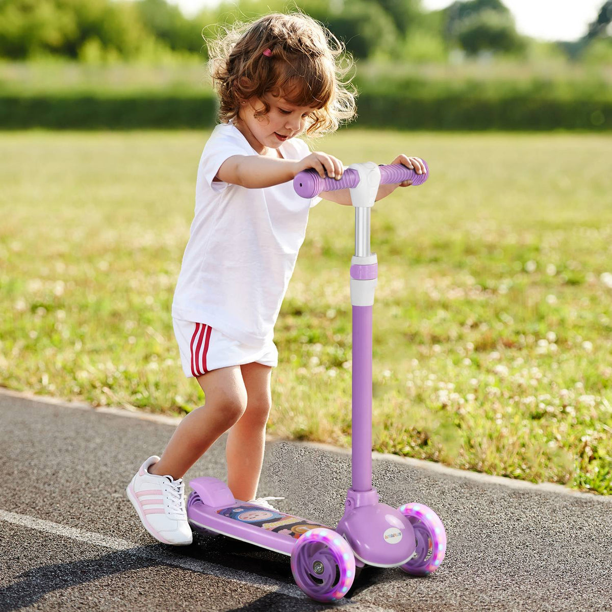 Kinderstep met led-wielen, verstelbare hoogte, paars