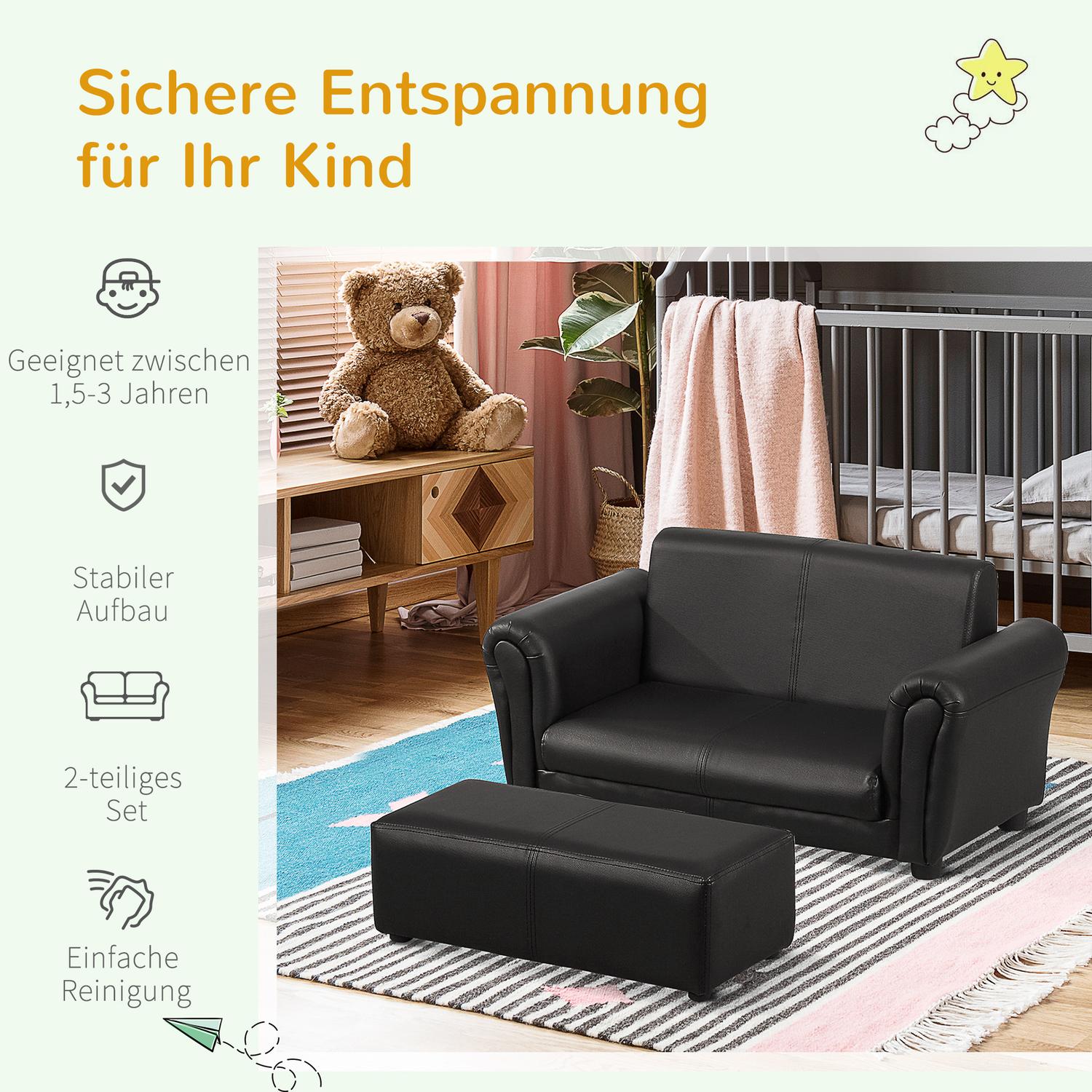 Kinder fauteuil & poef set zwart – Comfortabel 83cm