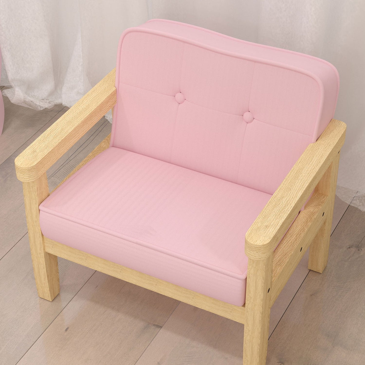 Kinderstoel van ribfluweel, schuim en houten poten, 3-8 jaar, roze