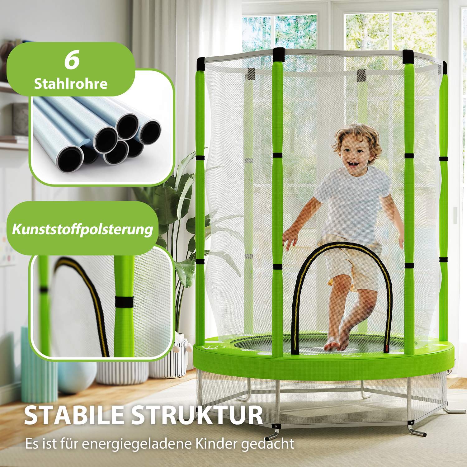 Kindertrampoline 140 cm met veiligheidsnet, groen