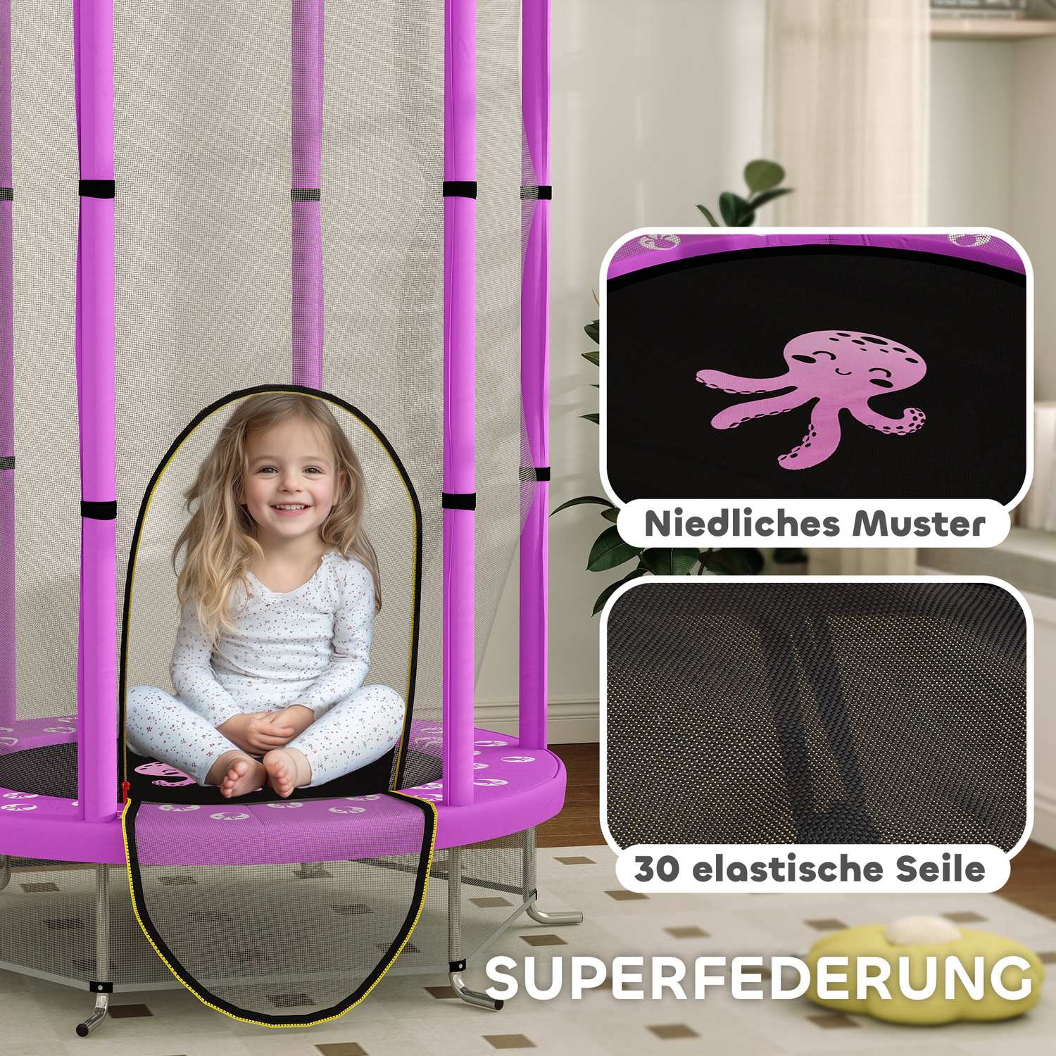 Kindertrampoline met vangnet, Ø 140 cm