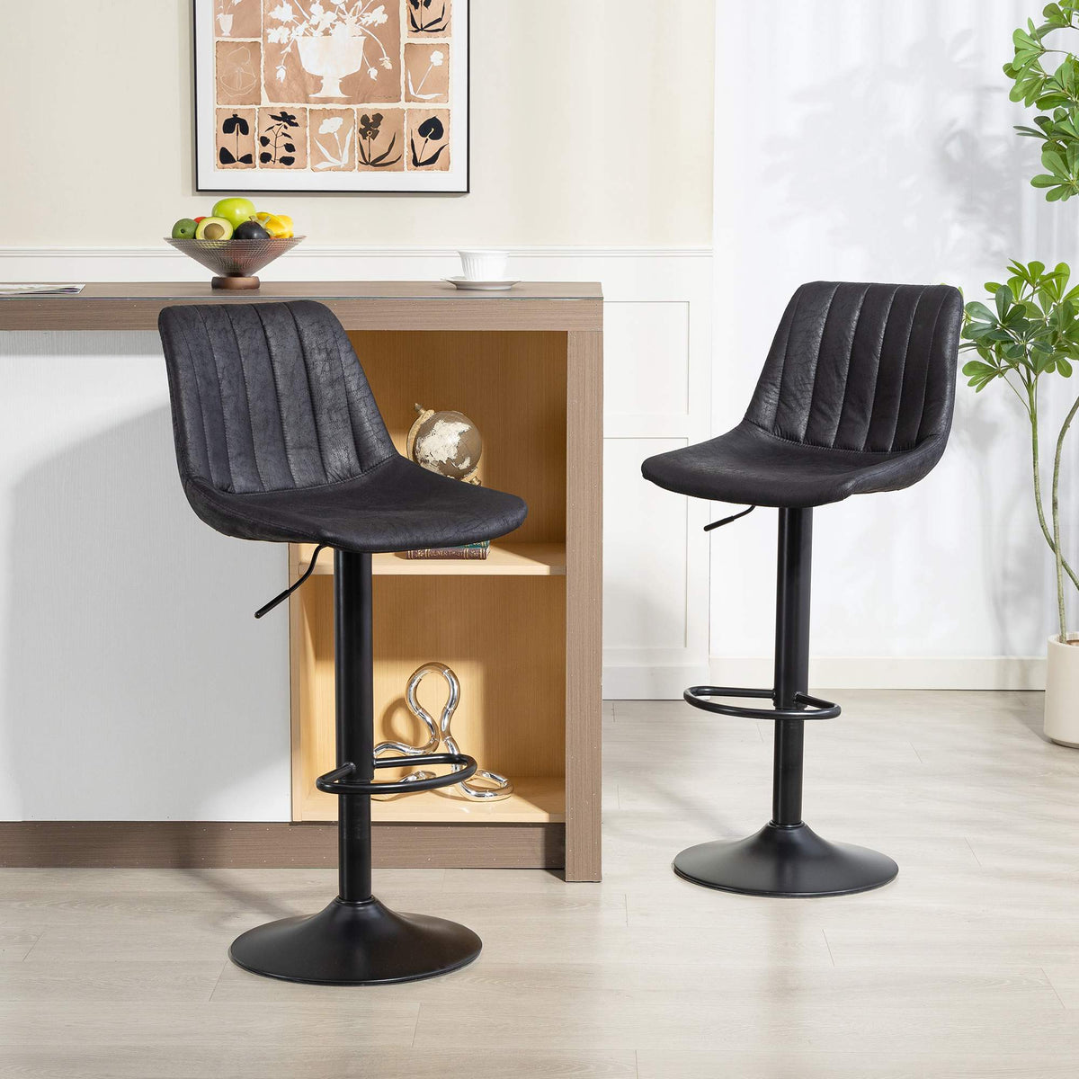 Barstoelen, set van 2, retro, in hoogte verstelbaar, zwart