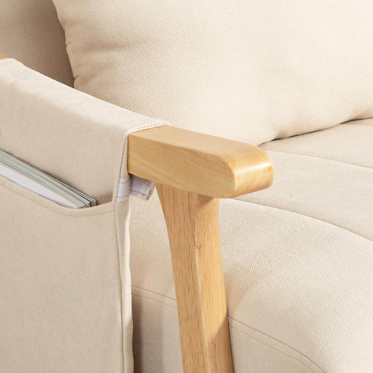 Beige linnen schommelstoel met lendenkussen en zak