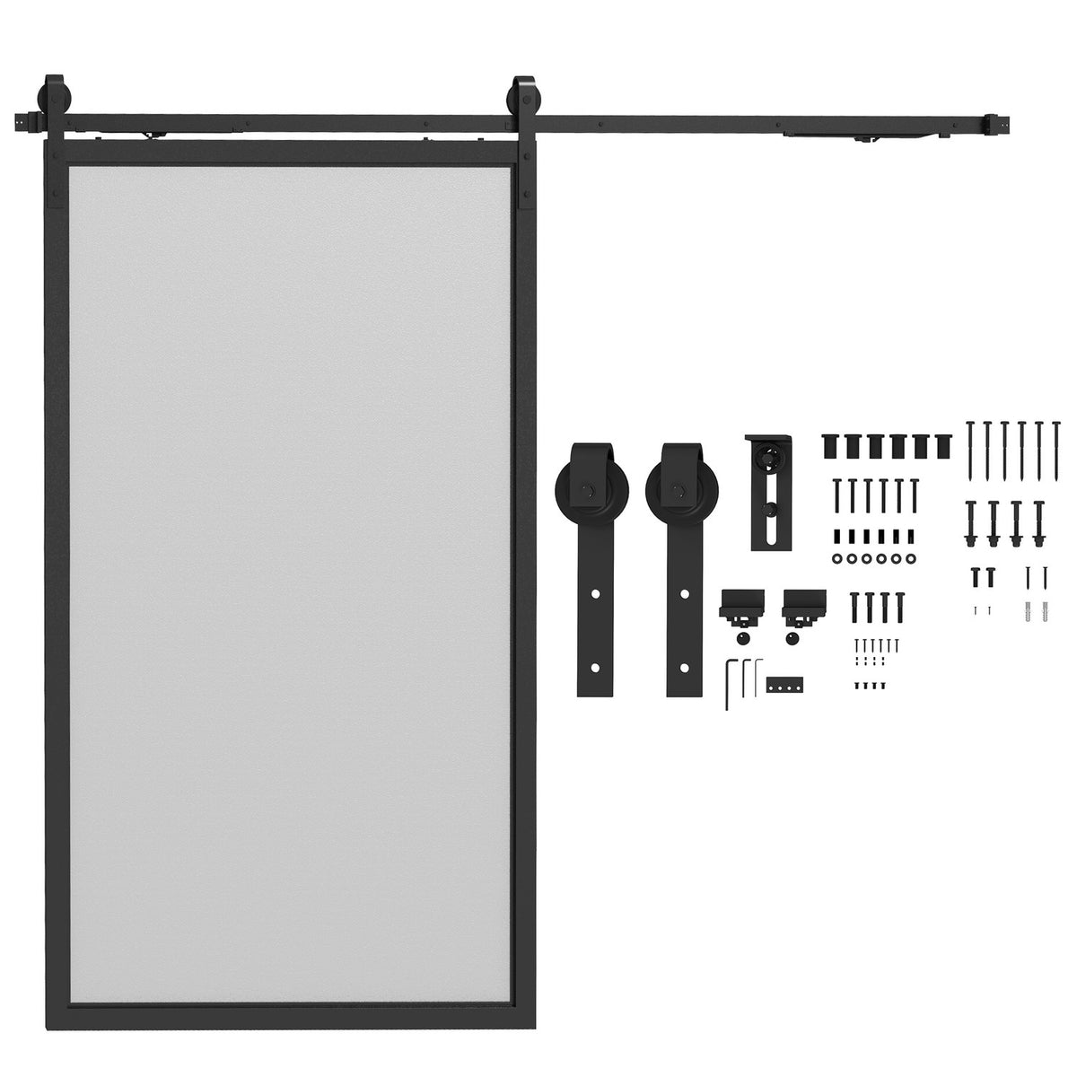 Beslagenset voor schuifdeuren, 244 cm, koolstofstaal, zwart