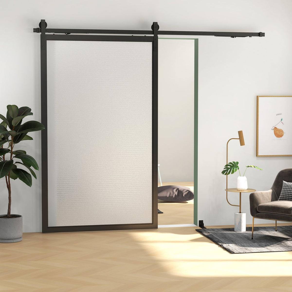 Beslagenset voor schuifdeuren, 244 cm, koolstofstaal, zwart