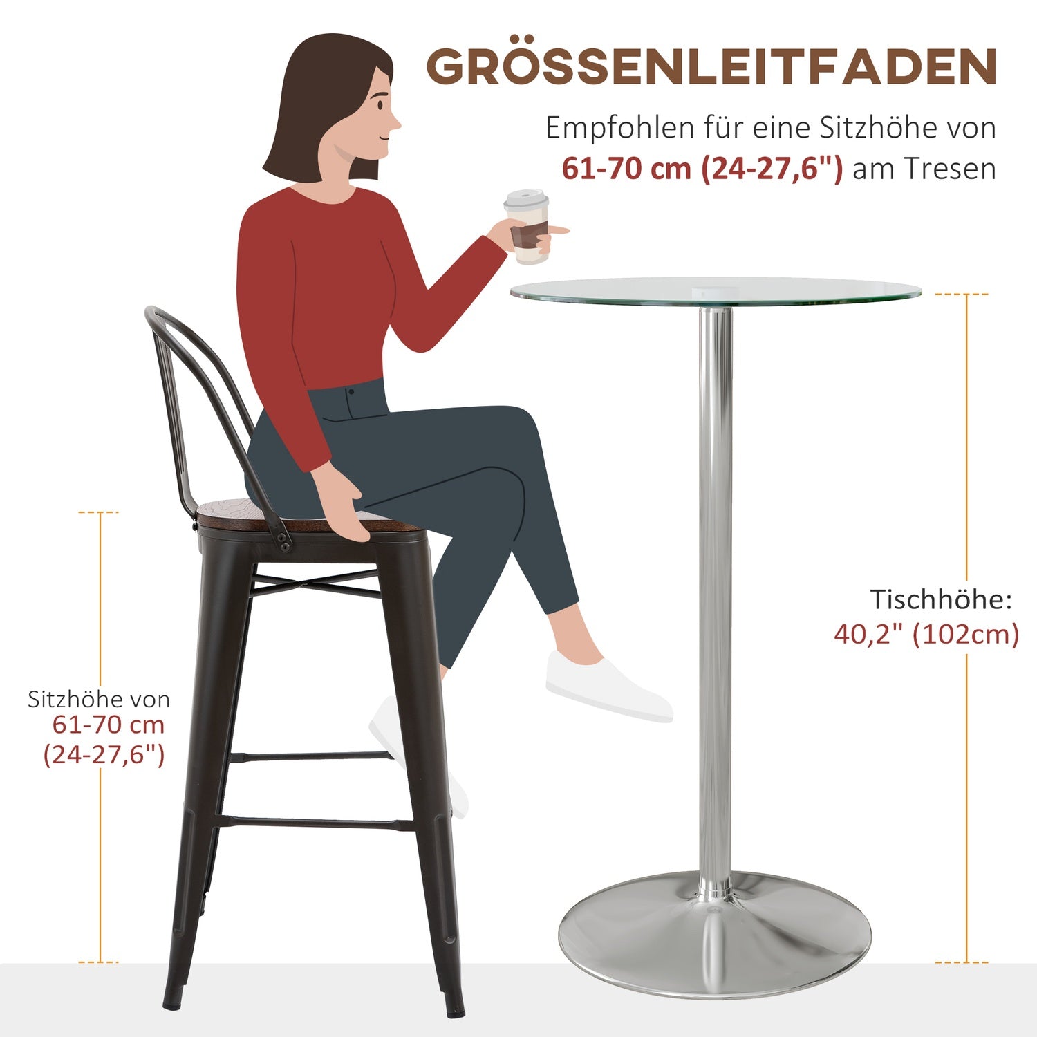Bistrotafel voor 2 – Gehard glas, Ø60x102cm