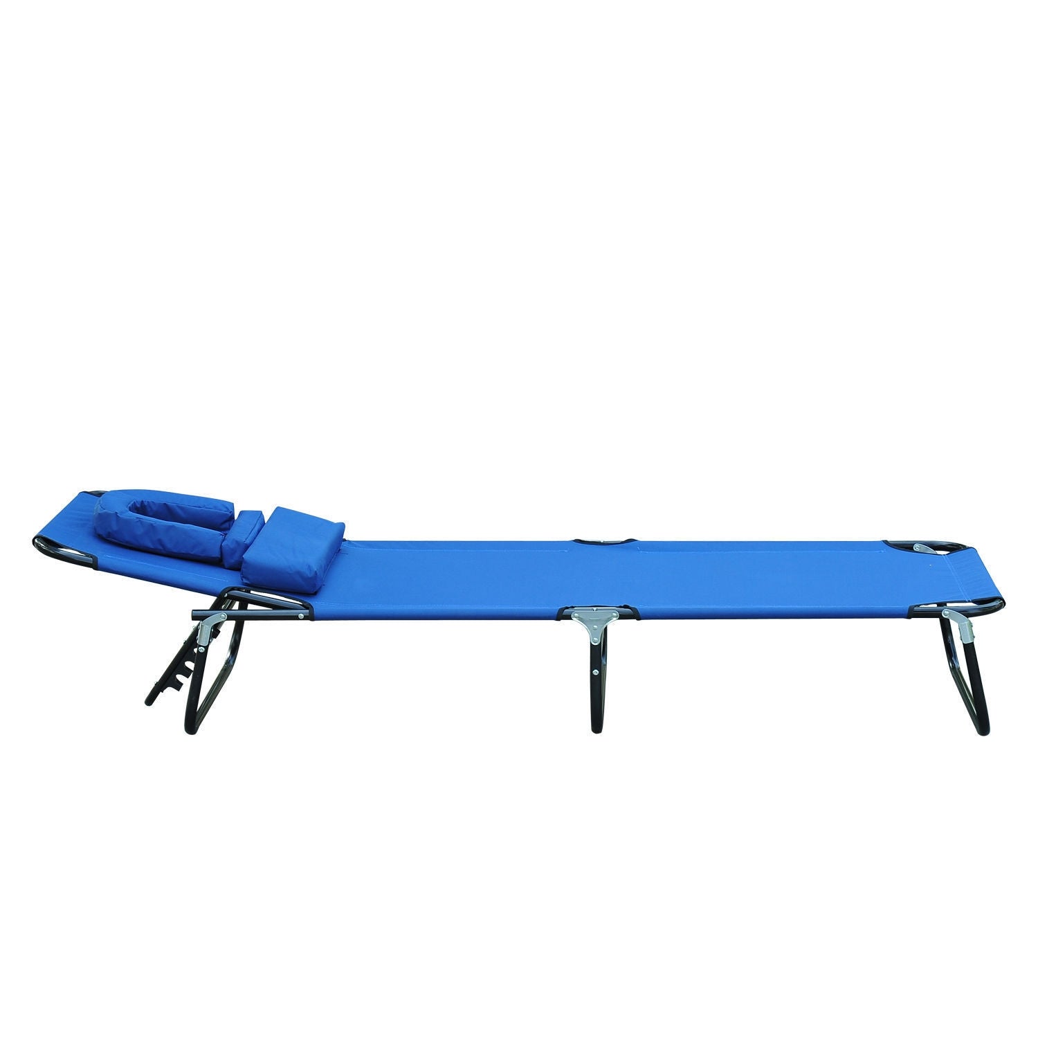 Blauwe tuinstoel met gezichtsopening voor ontspanning