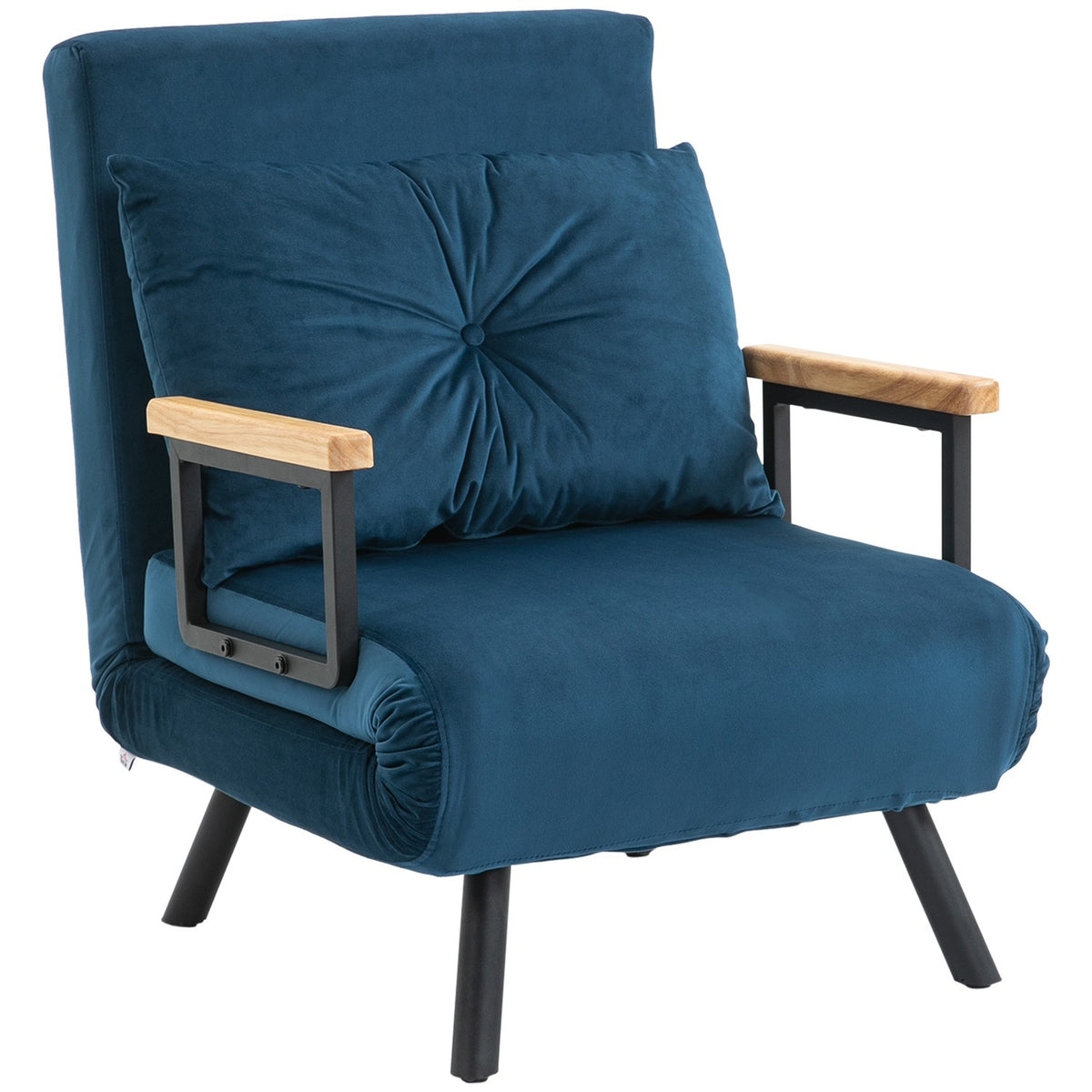 Blauw Fluweel Slaapbank – Verstelbare rugleuning, 63x73x81cm