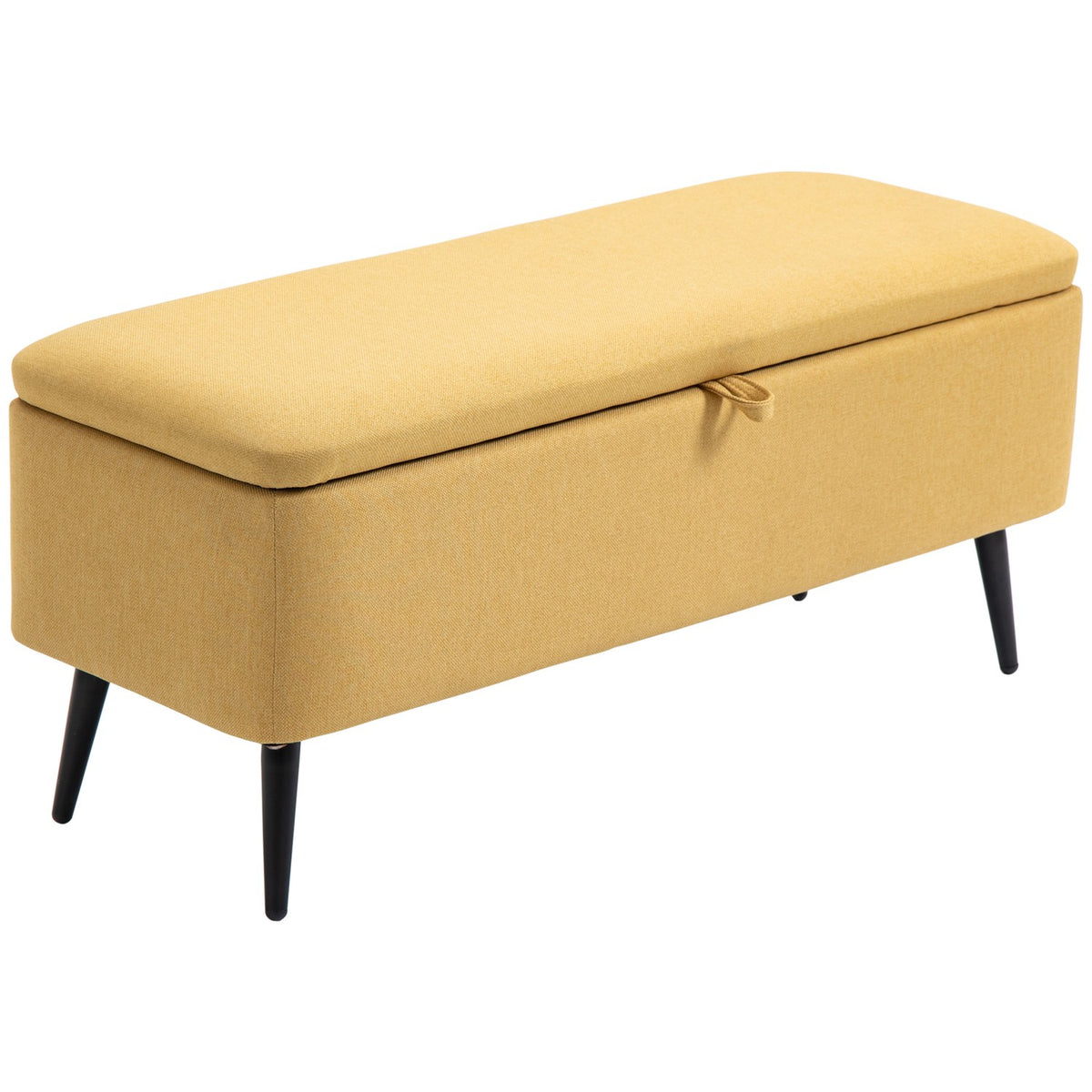 Bank, kistbank, gestoffeerde bank, linnenlook, tot 150 kg, 101 x 38,5 x 44,5 cm, geel