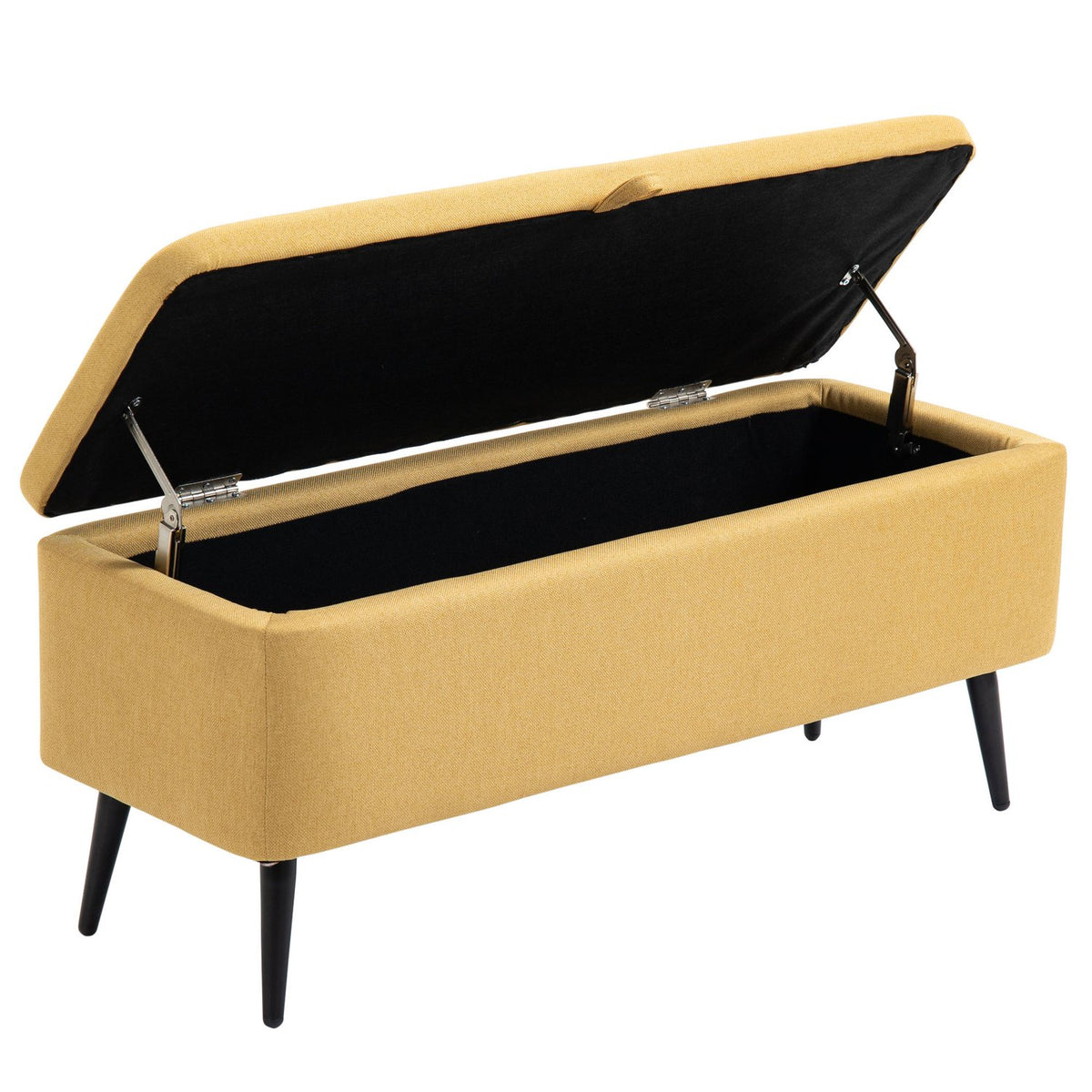 Bank, kistbank, gestoffeerde bank, linnenlook, tot 150 kg, 101 x 38,5 x 44,5 cm, geel