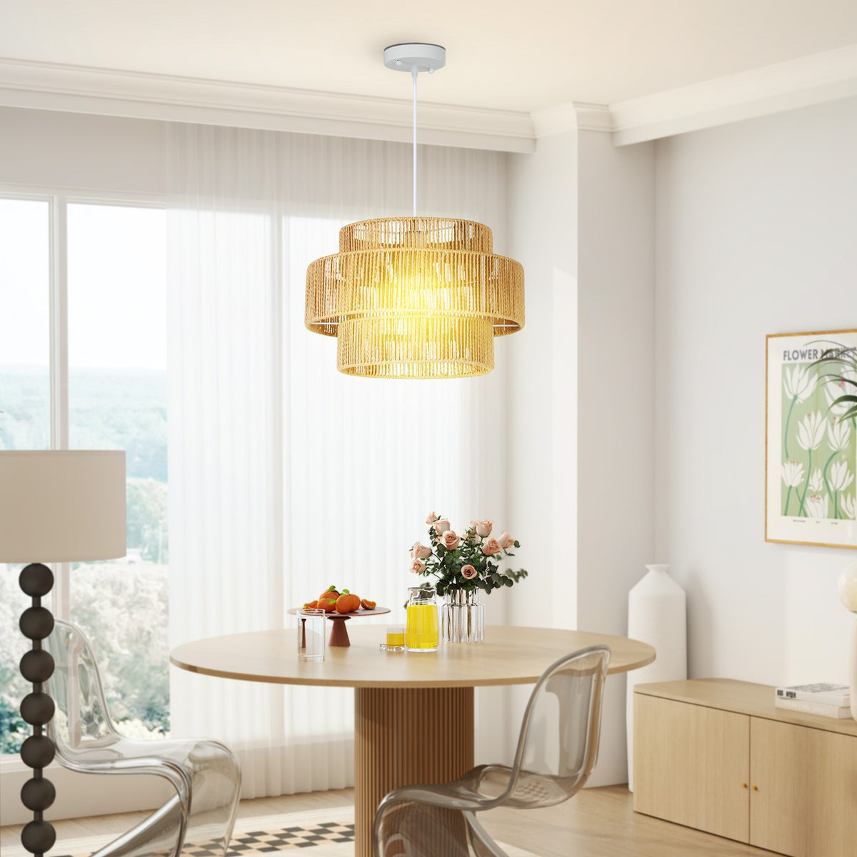 Boho Hennep Touw Hanglamp – E27, lichtbruin, keuken/eetkamer