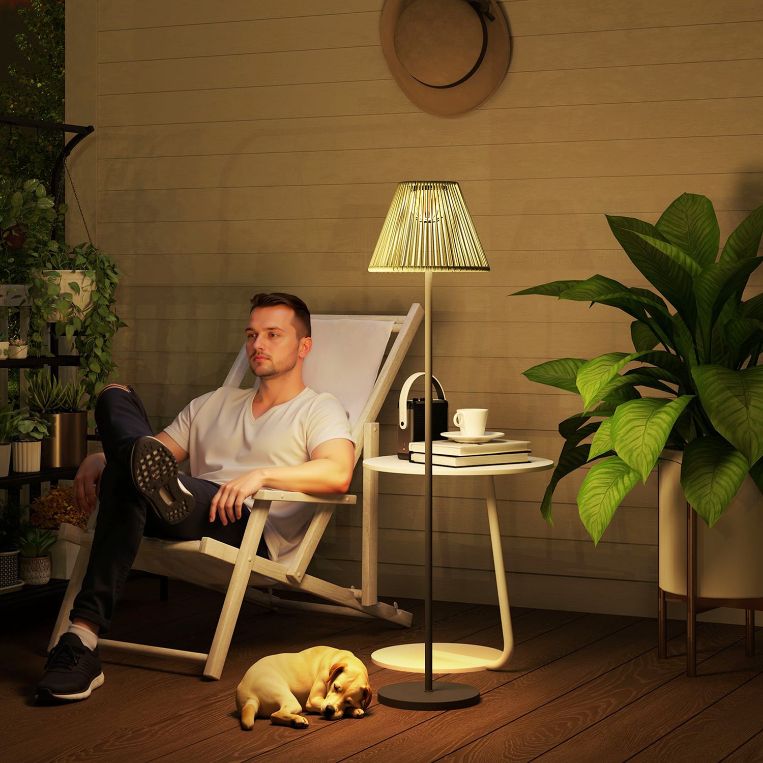 Boho Solar vloerlamp, rotan, 25 LED's, buiten, IP44
