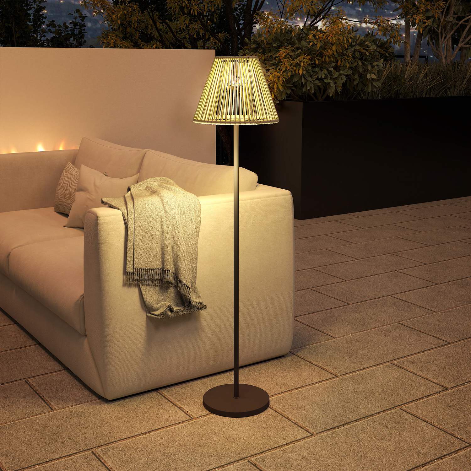 Boho Solar vloerlamp, rotan, 25 LED's, buiten, IP44