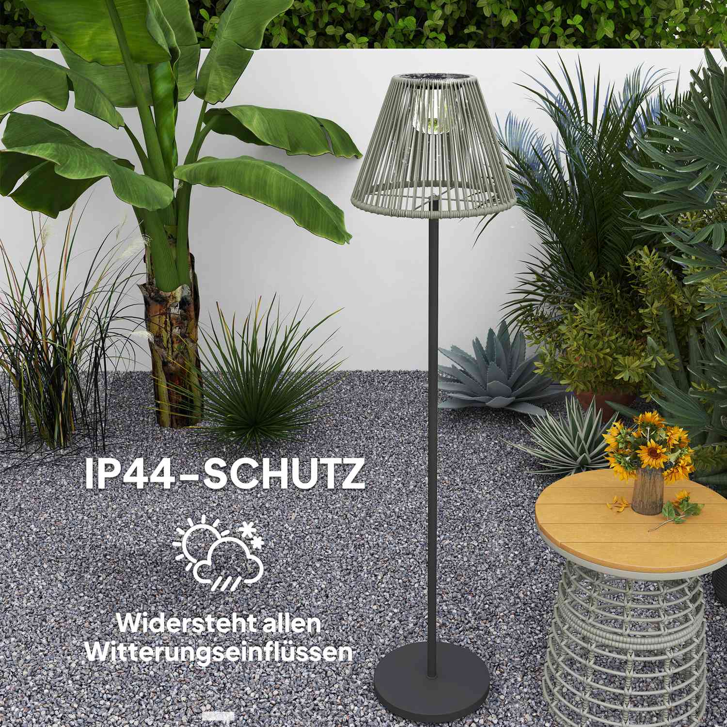 Boho Solar vloerlamp, rotan, 25 LED's, buiten, IP44