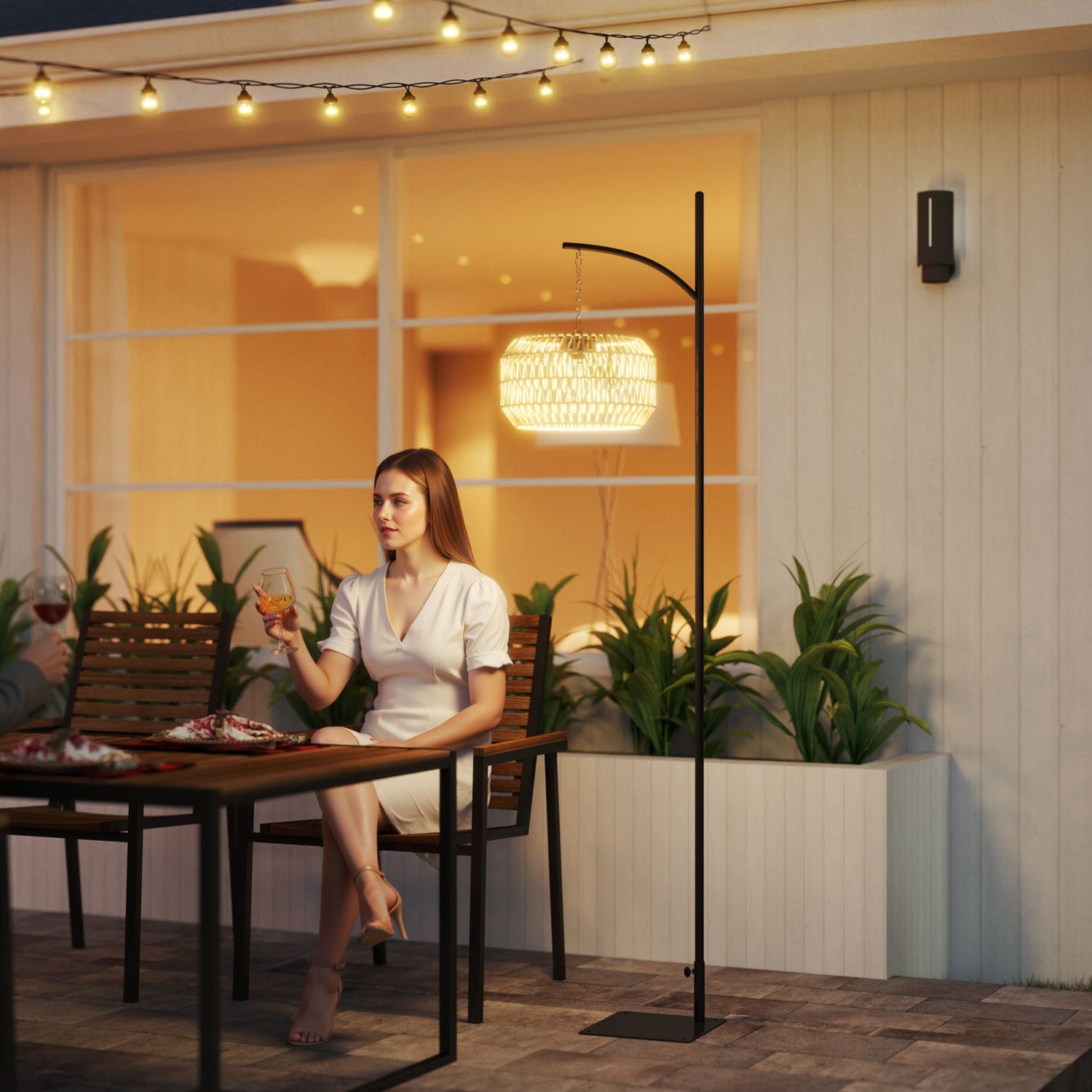 Boho Stijl Rattan Solar Vloerlamp, IP44 Waterdicht