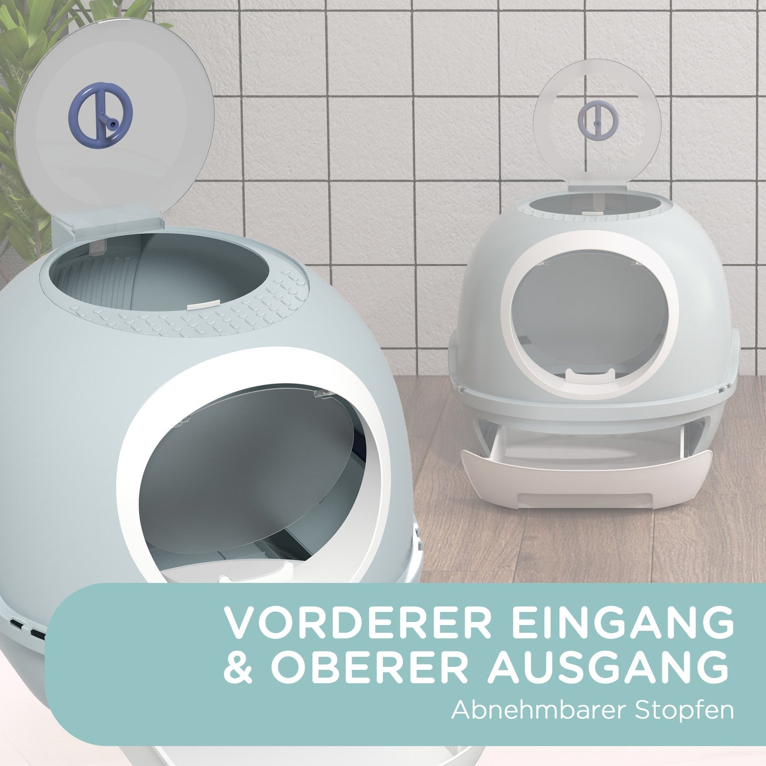 Draagbare kattenbak, dakraam en schep, zeeblauw