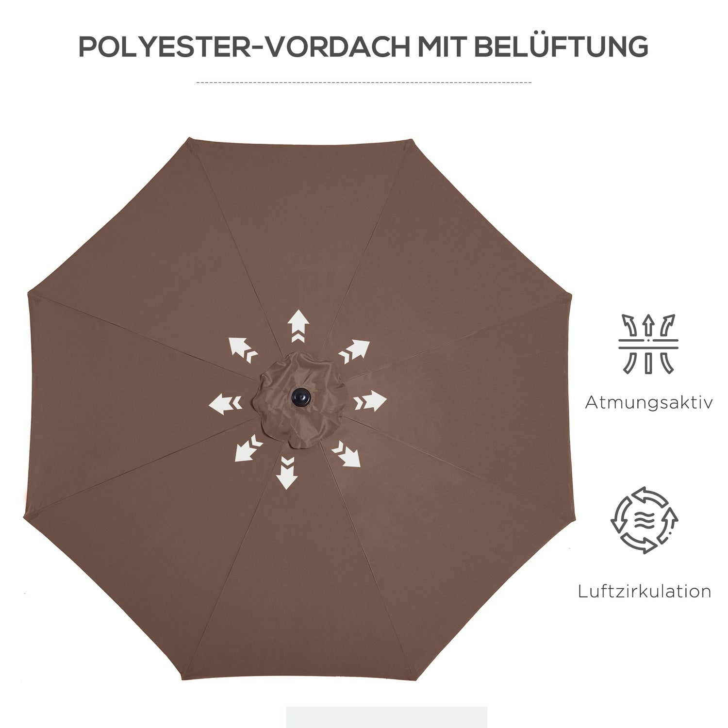 Bruine Marktpaviljoen Parasol Met Zwengel, Ø2,95m, Duurzaam Polyester