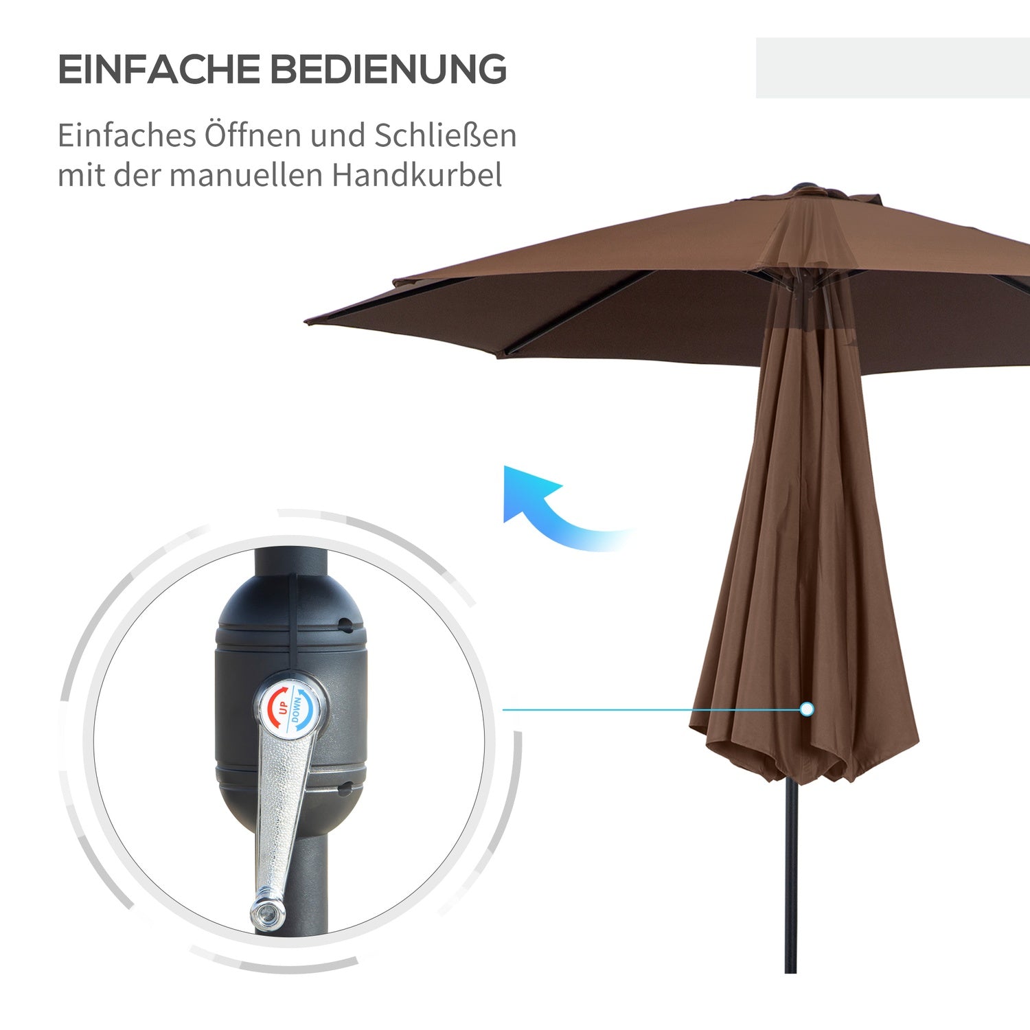 Bruine Marktpaviljoen Parasol Met Zwengel, Ø2,95m, Duurzaam Polyester