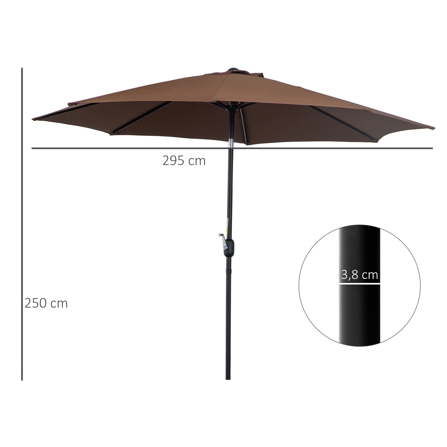 Bruine Marktpaviljoen Parasol Met Zwengel, Ø2,95m, Duurzaam Polyester
