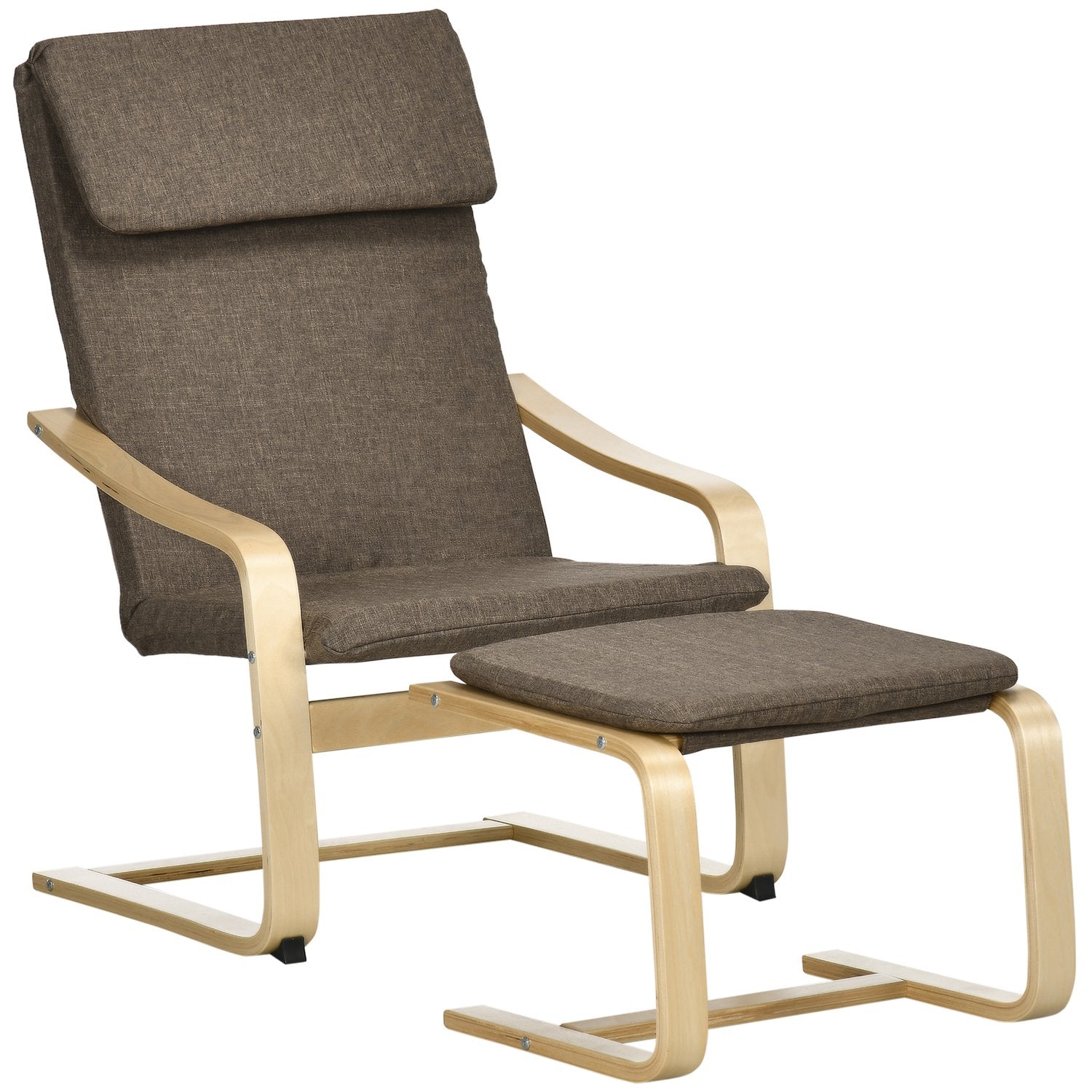 Bruine relaxstoel & voetenbank, linnen bekleding, 67x72x100 cm
