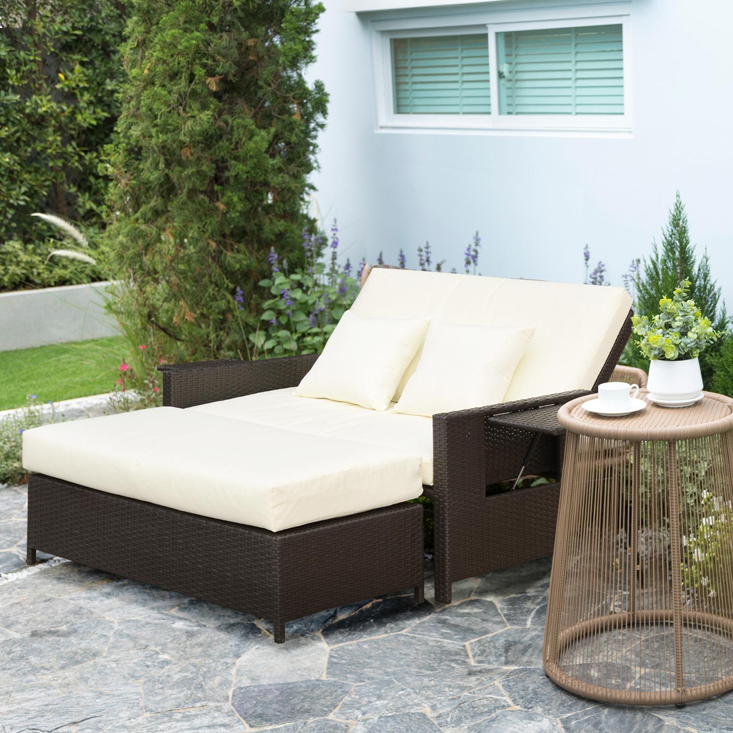 Bruine polyrattan 2-zits tuinstoel met kussens