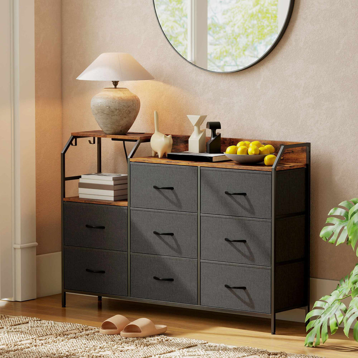 Ladekast met 8 stoffen lades, stalen frame, laadstation