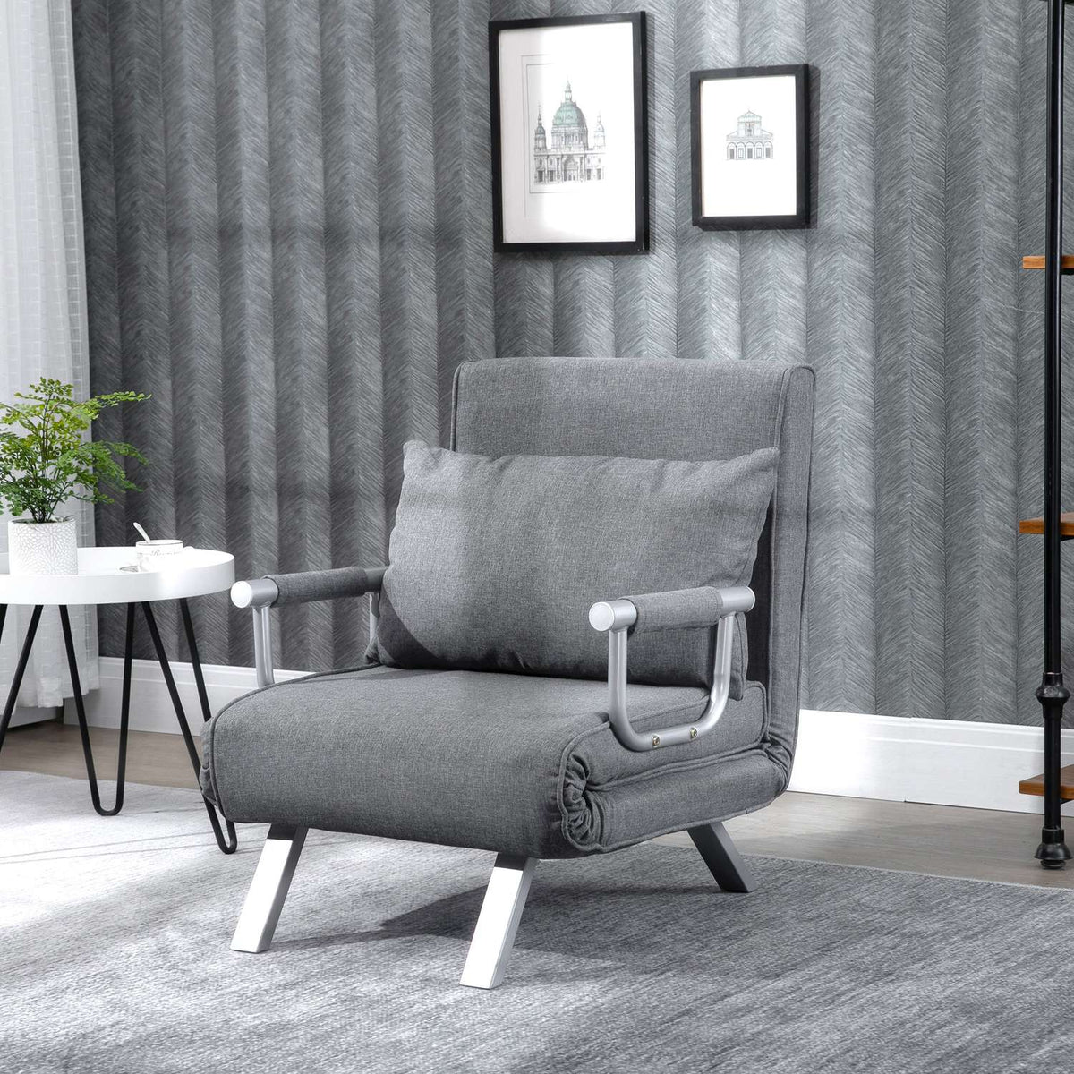 Cabriolet fauteuil met bedfunctie, grijs, 65x69x80 cm