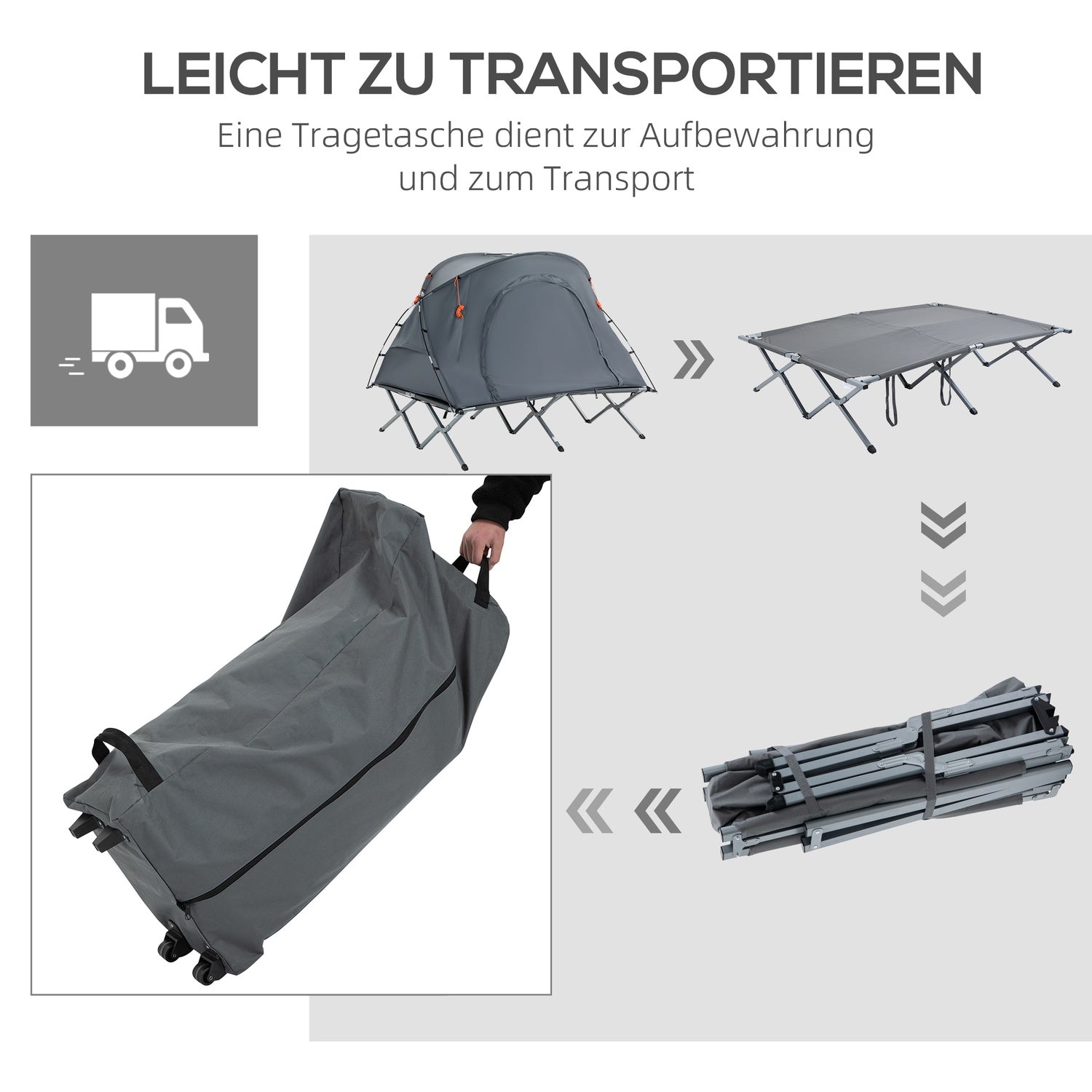 Camping koepeltent met luchtmatras, 2 personen, grijs