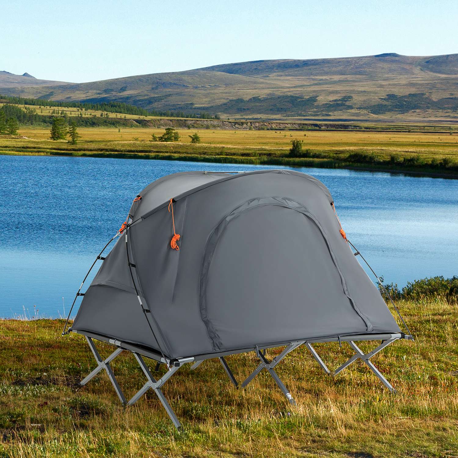 Camping koepeltent met luchtmatras, 2 personen, grijs