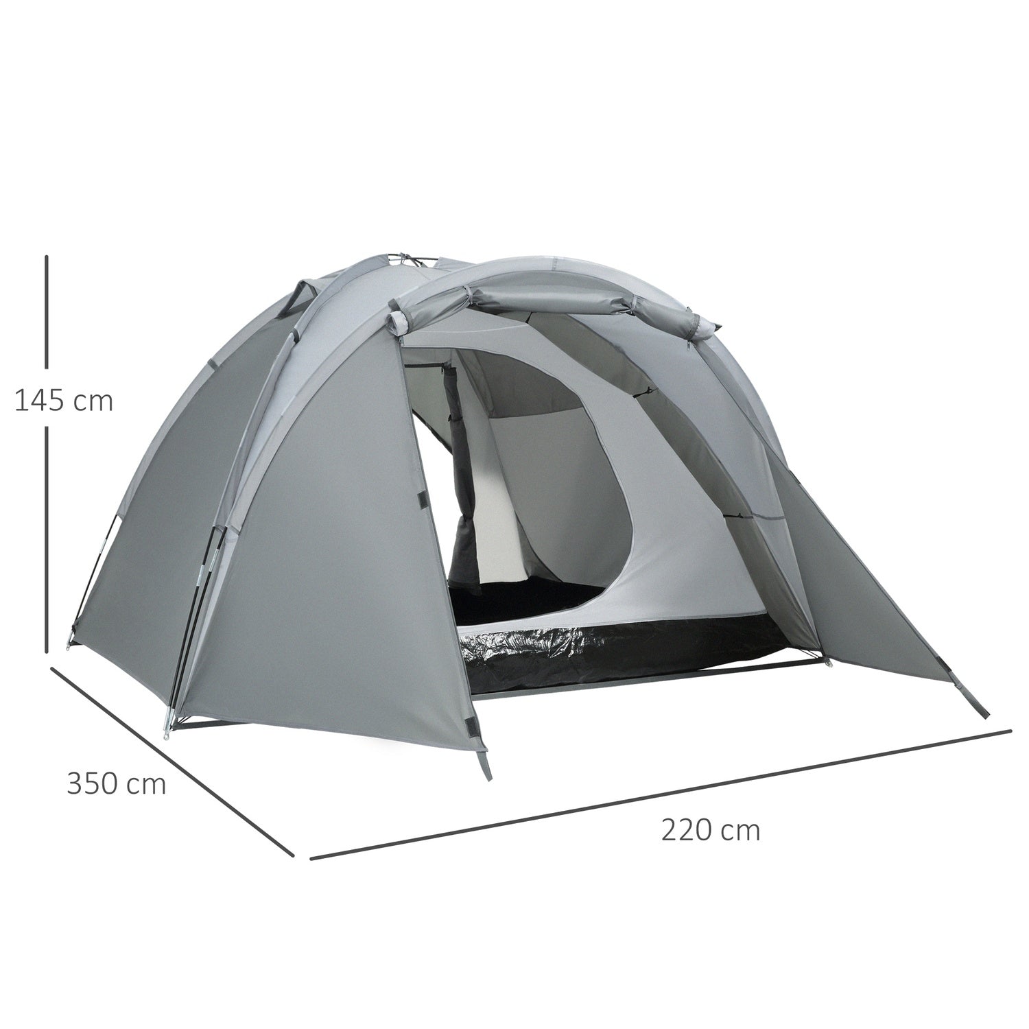 Campingtent voor 2-3 personen, deur & netvenster, grijs
