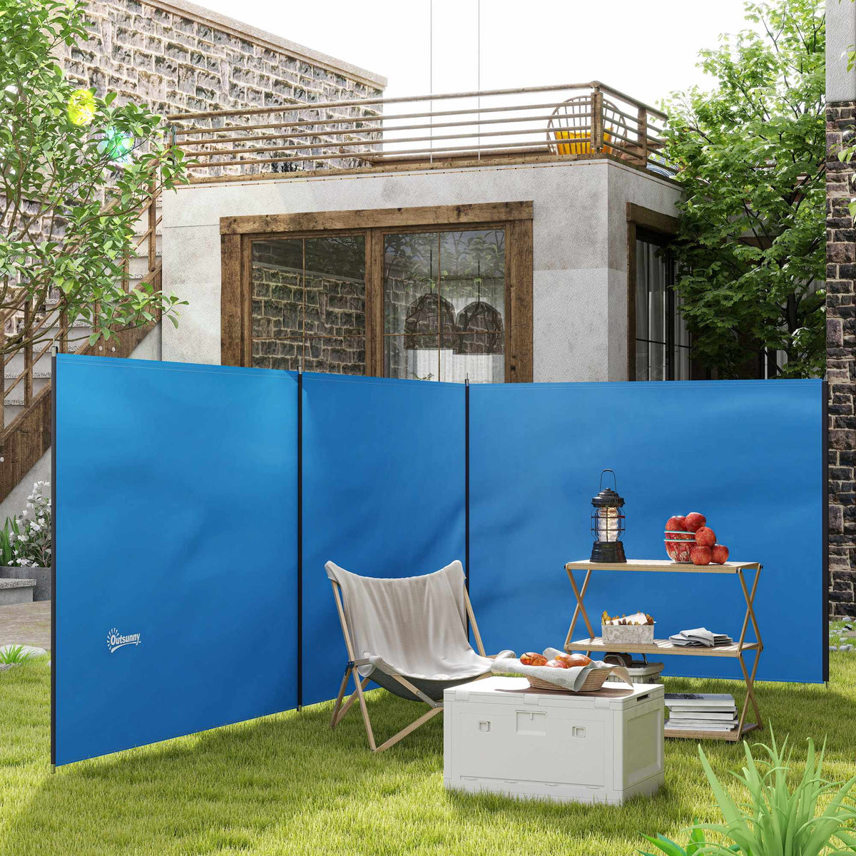 Campingwindscherm 540x150 cm met stalen stangen en draagtas