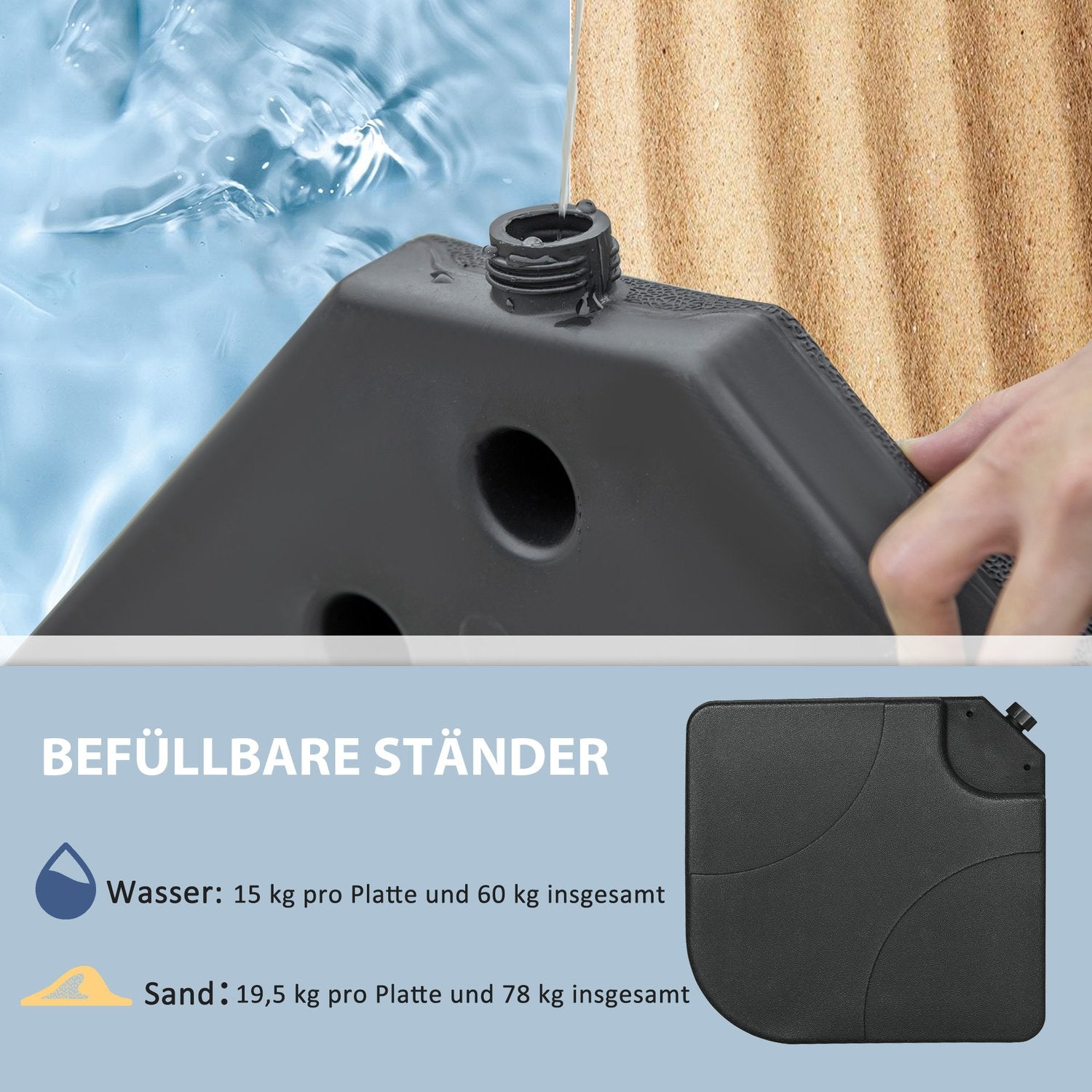 Zwevende parasolvoet, water-/zandvulbaar, zwart