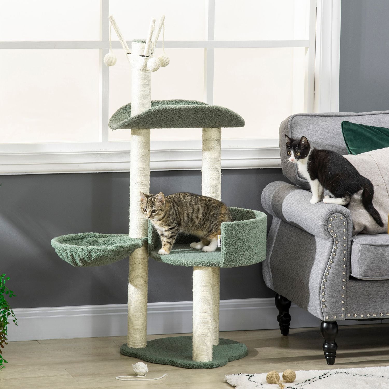 Katten Krabpaal, 123 cm, met ligstoel & speeltje