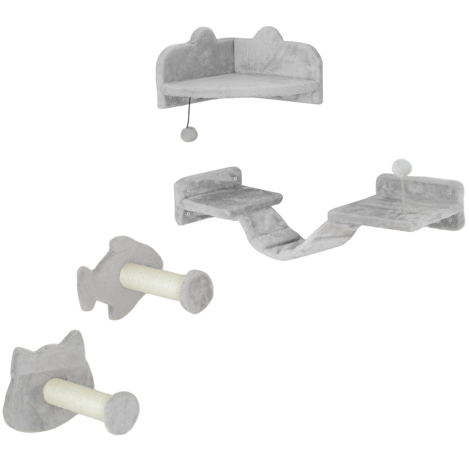 Cat Climbing Wall Set, 4-teilig mit Stufen und Sisalsäulen