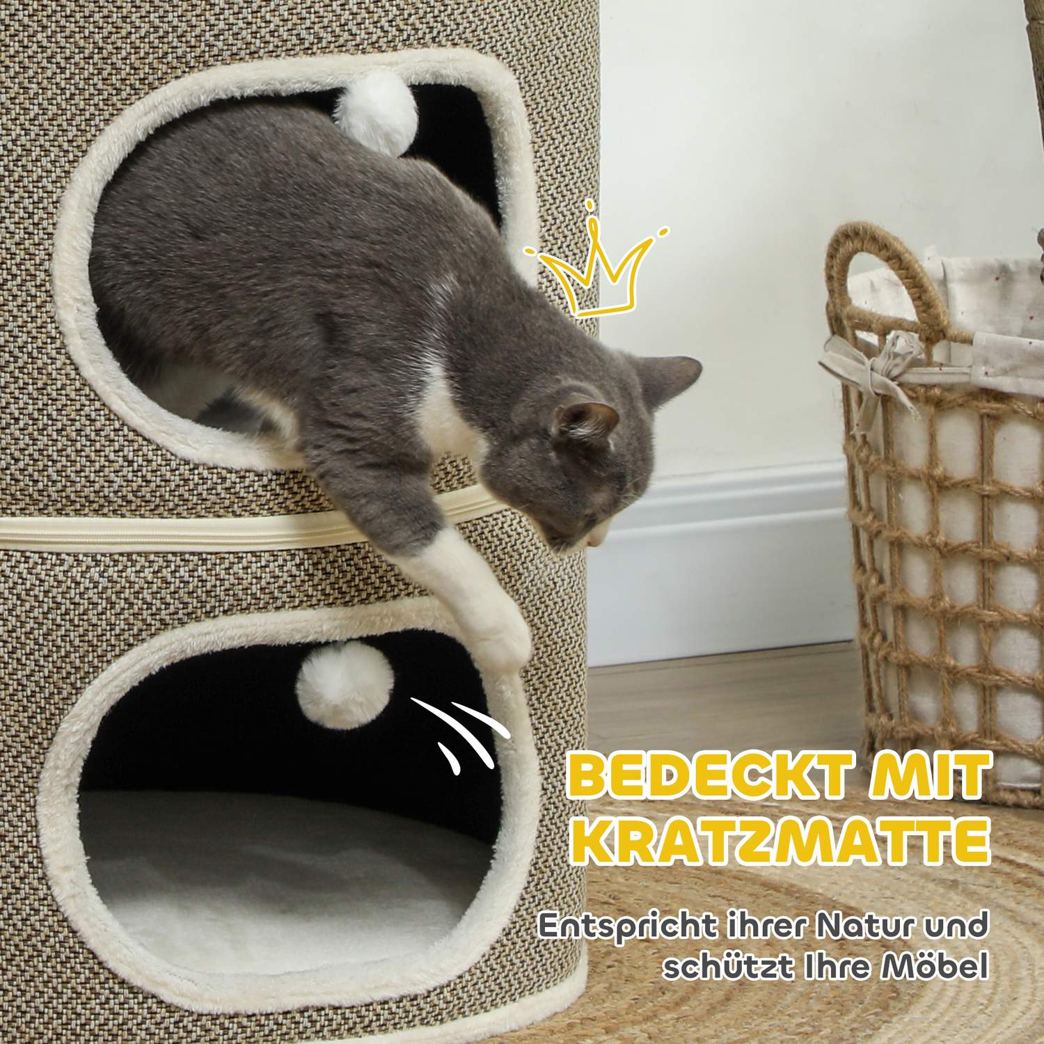 Krabton – 2 grotten, sisal, 69 cm, koffie/crème