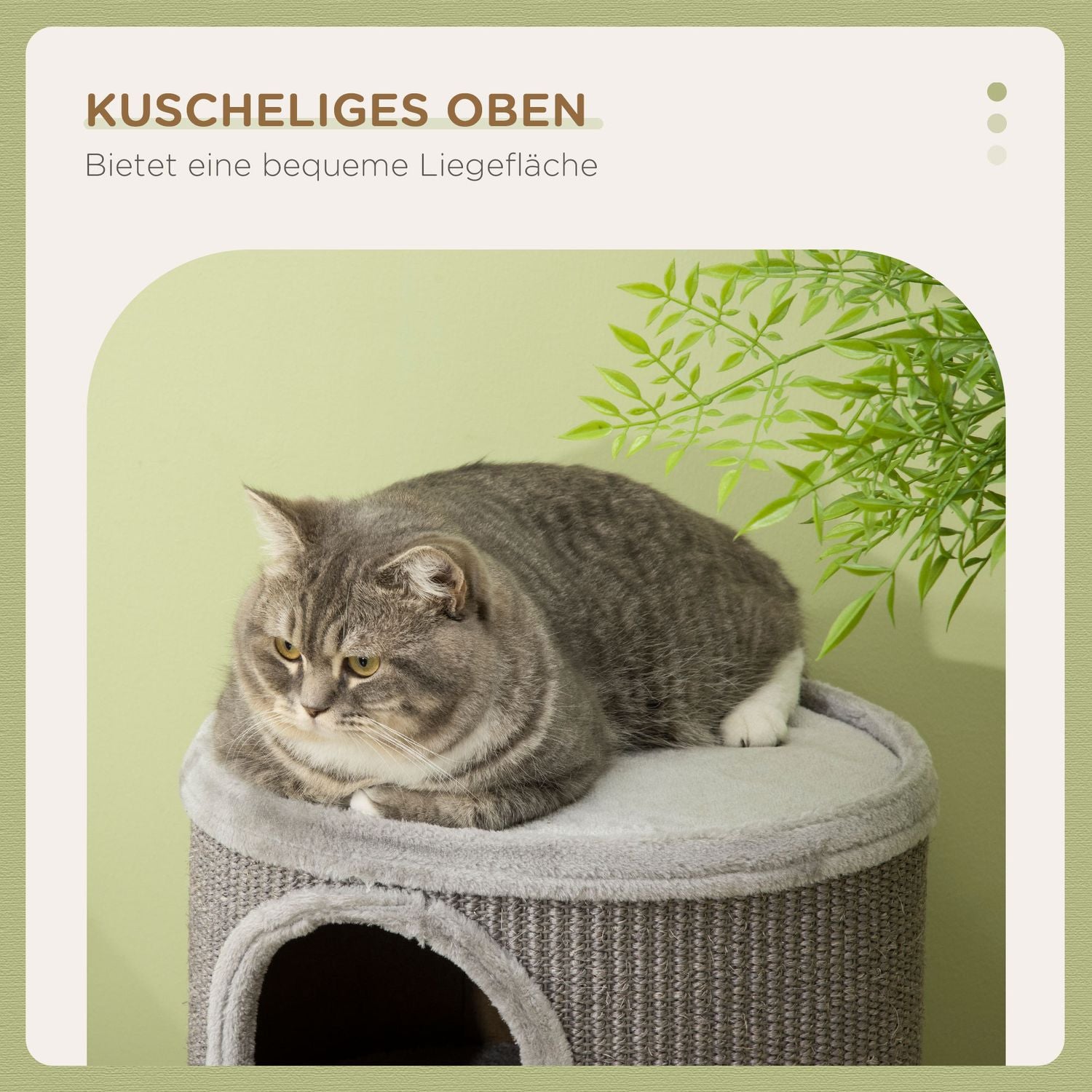 Griffoir tonneau pour chat en sisal & peluche, 3 grottes, gris clair