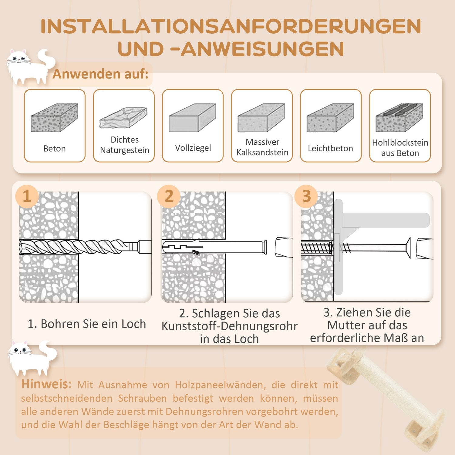 Kattenklimwandsset, 4-delig pluchen meubel, beige