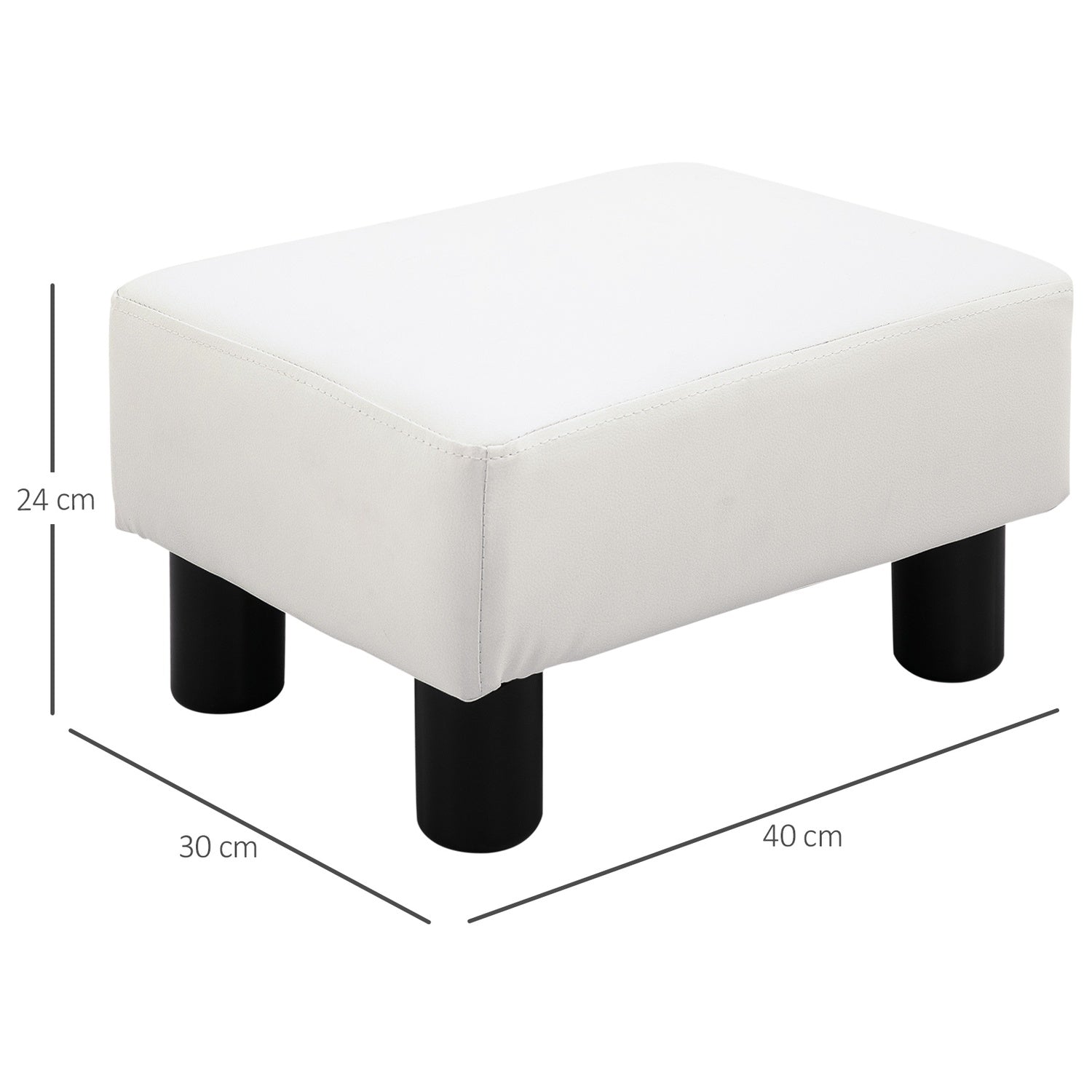 Chesterfield voetenbank in kunstleer, Wit, 40x30x24 cm